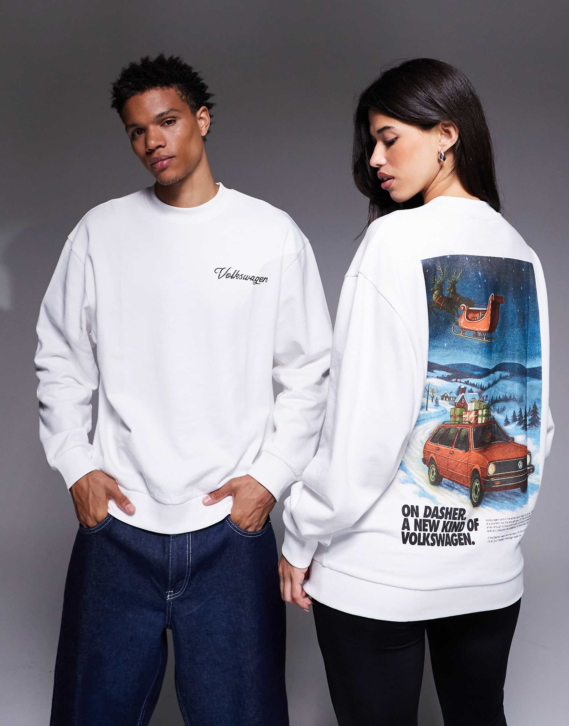 ASOS DESIGN unisex Relaxed sweatshirt with Volkswagen Christmas print in white