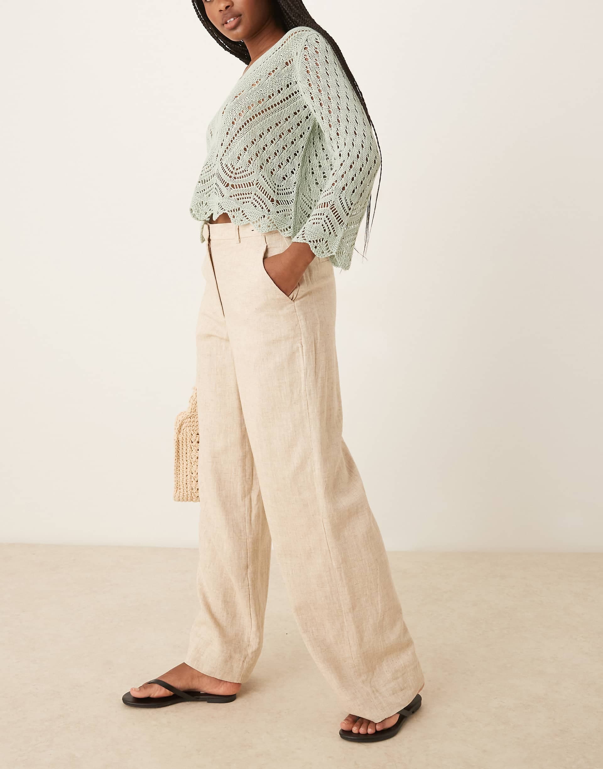 Abercrombie & Fitch curve love linen blend high rise tailored pants in oatmeal