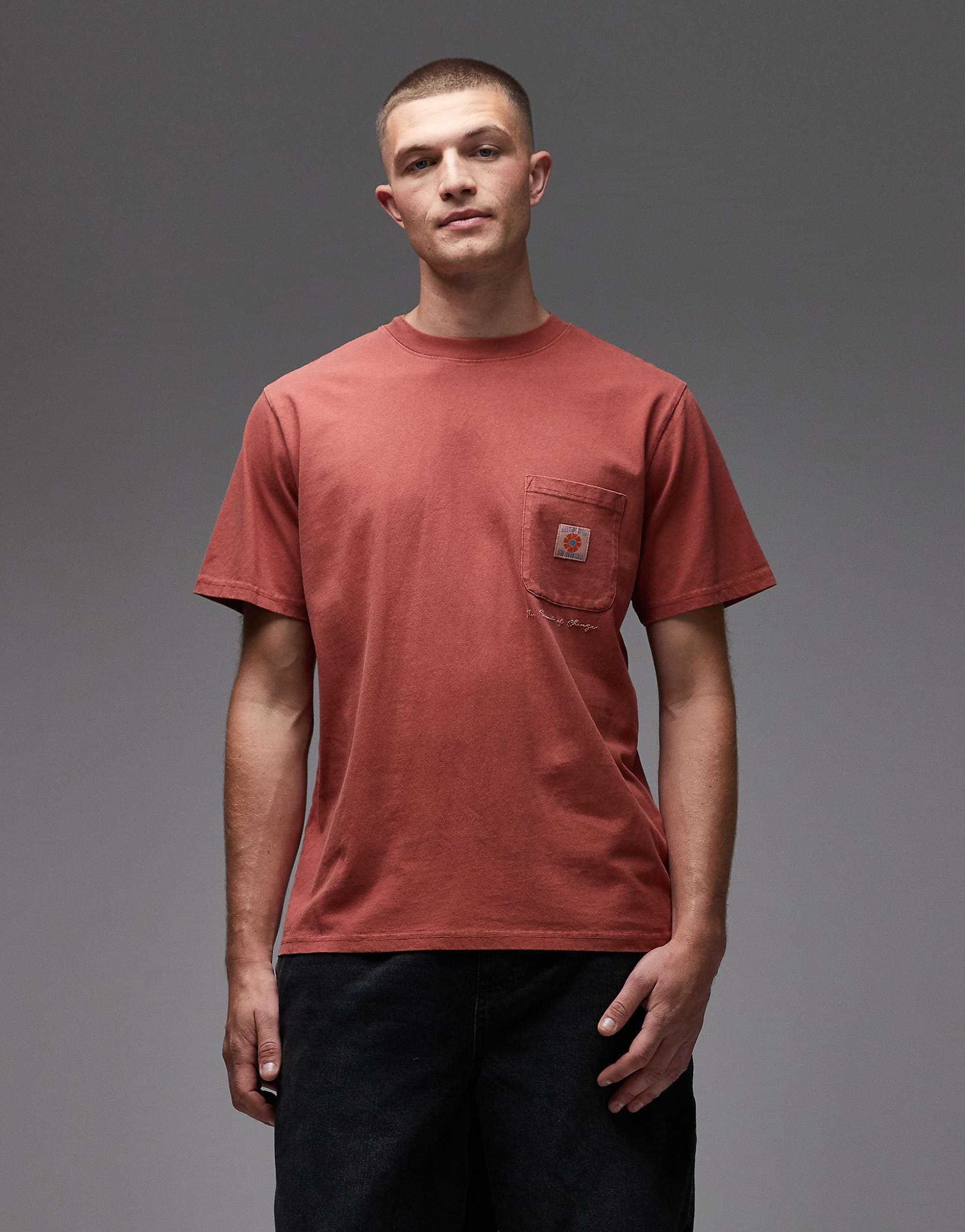 Rhythm T-shirt in vintage wash with pocket in clay