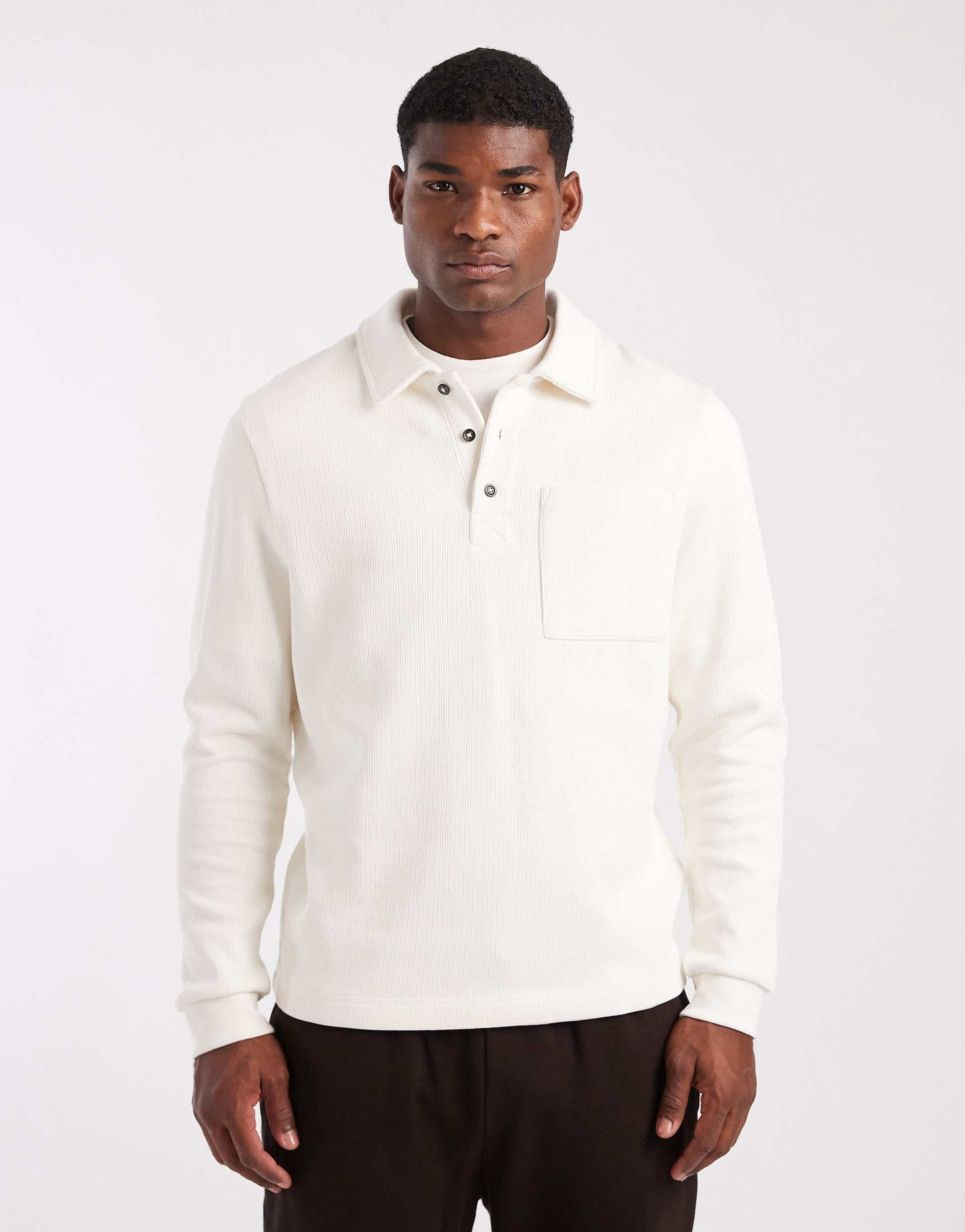 ASOS DESIGN oversized buttons polo shirt with pocket in ecru