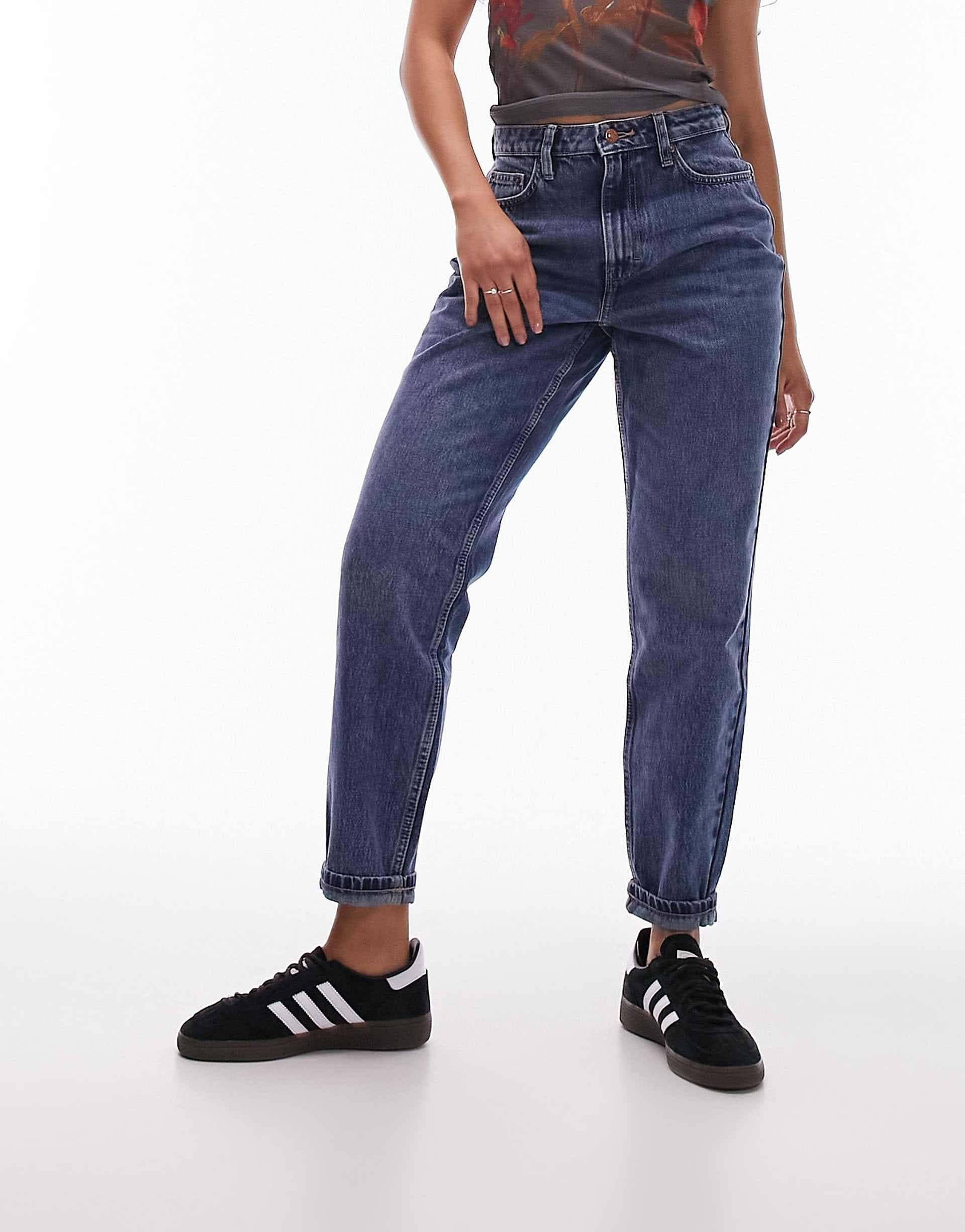 Topshop Hourglass Original Mom high rise jean in mid blue