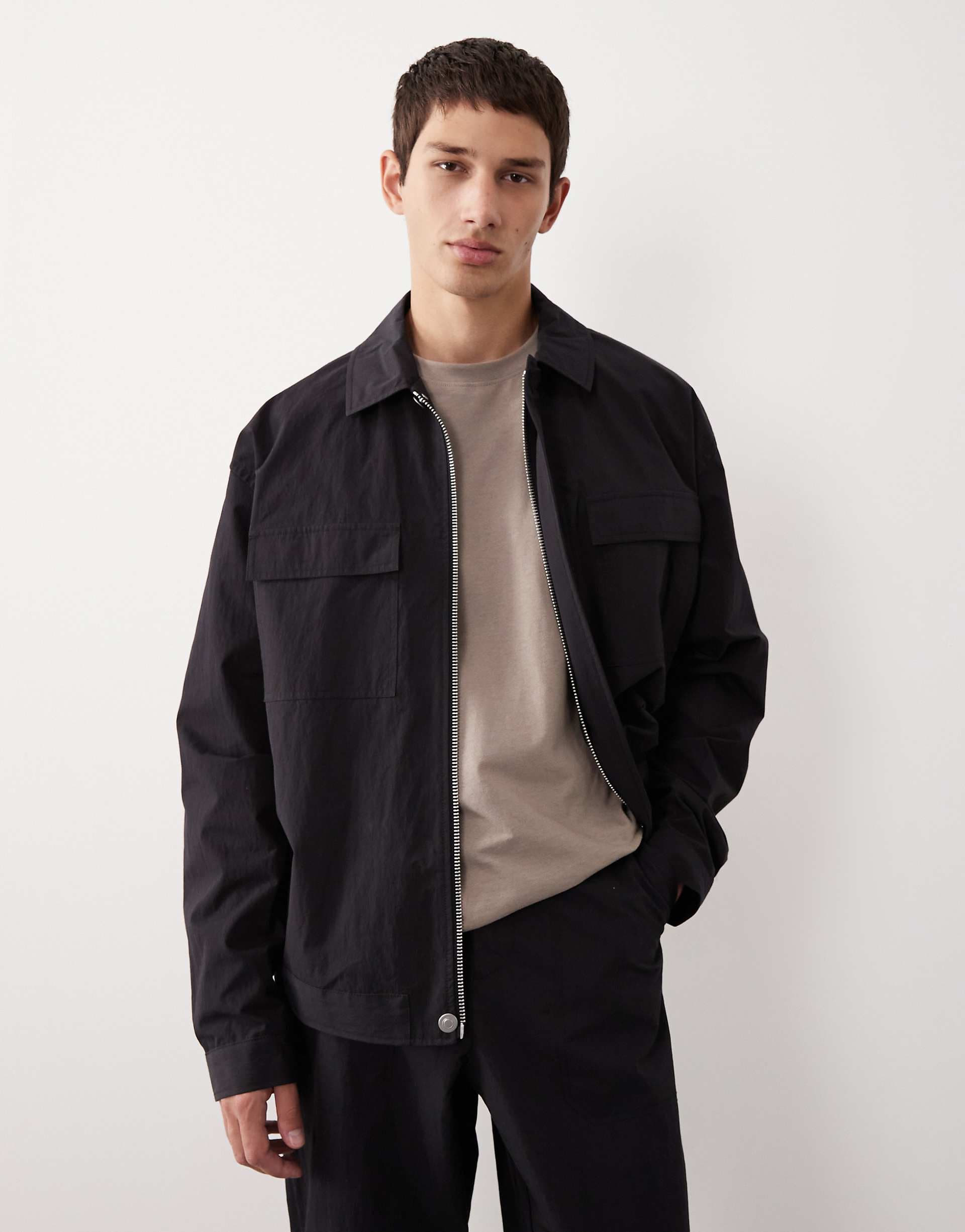 ASOS COLLECTIVE nylon shacket in black - part of a set