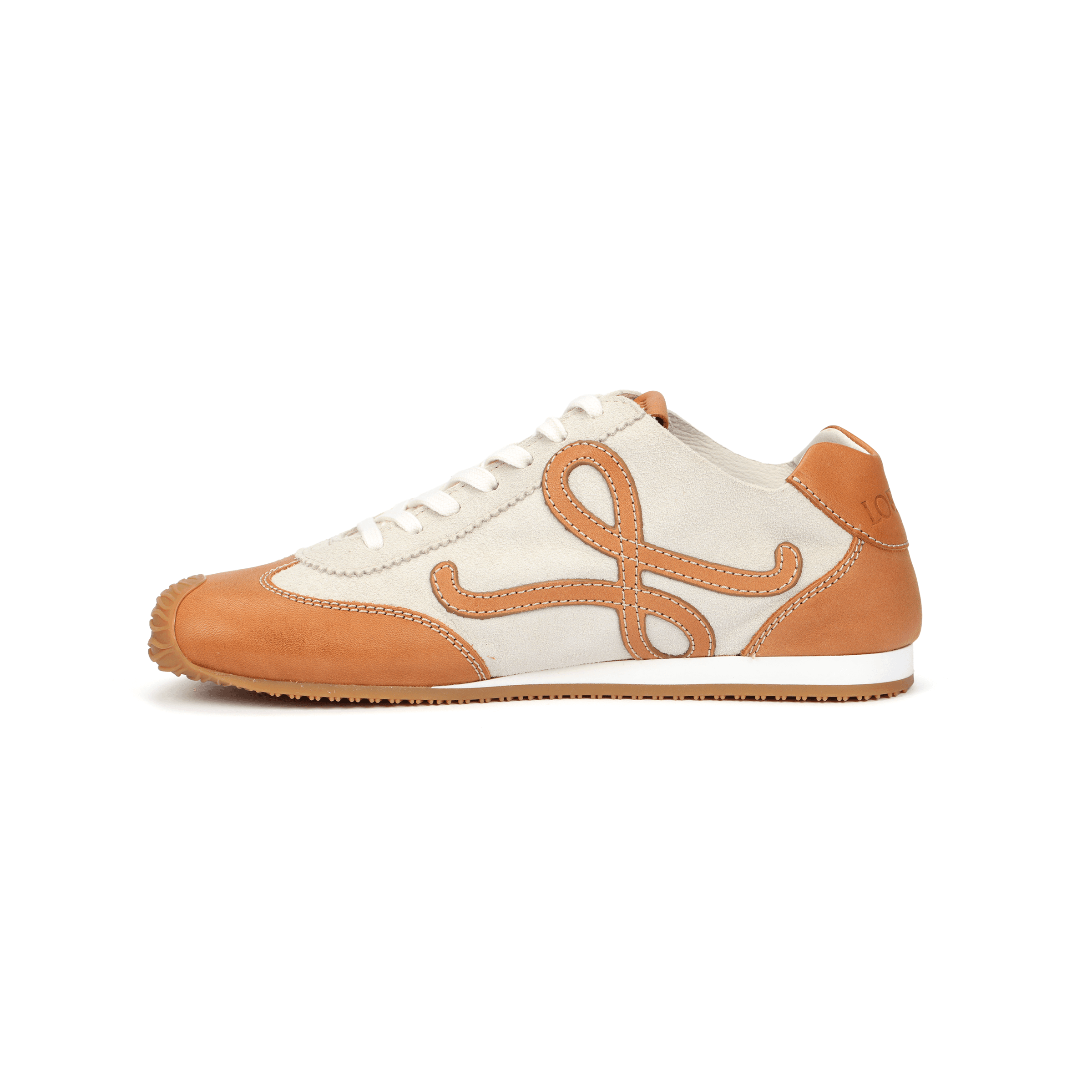 LOEWE Calfskin Round Toe Lace-Up Low-Top Casual Shoes Women's Beige Brown