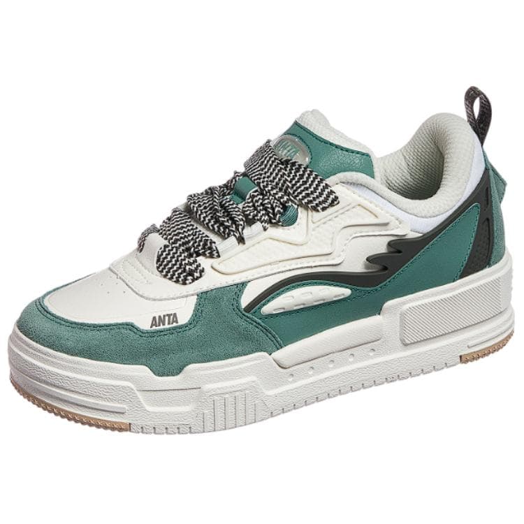 Anta Cushioning Wear-Resistant Low-Top Skateboard Shoes Women's White Green Brown