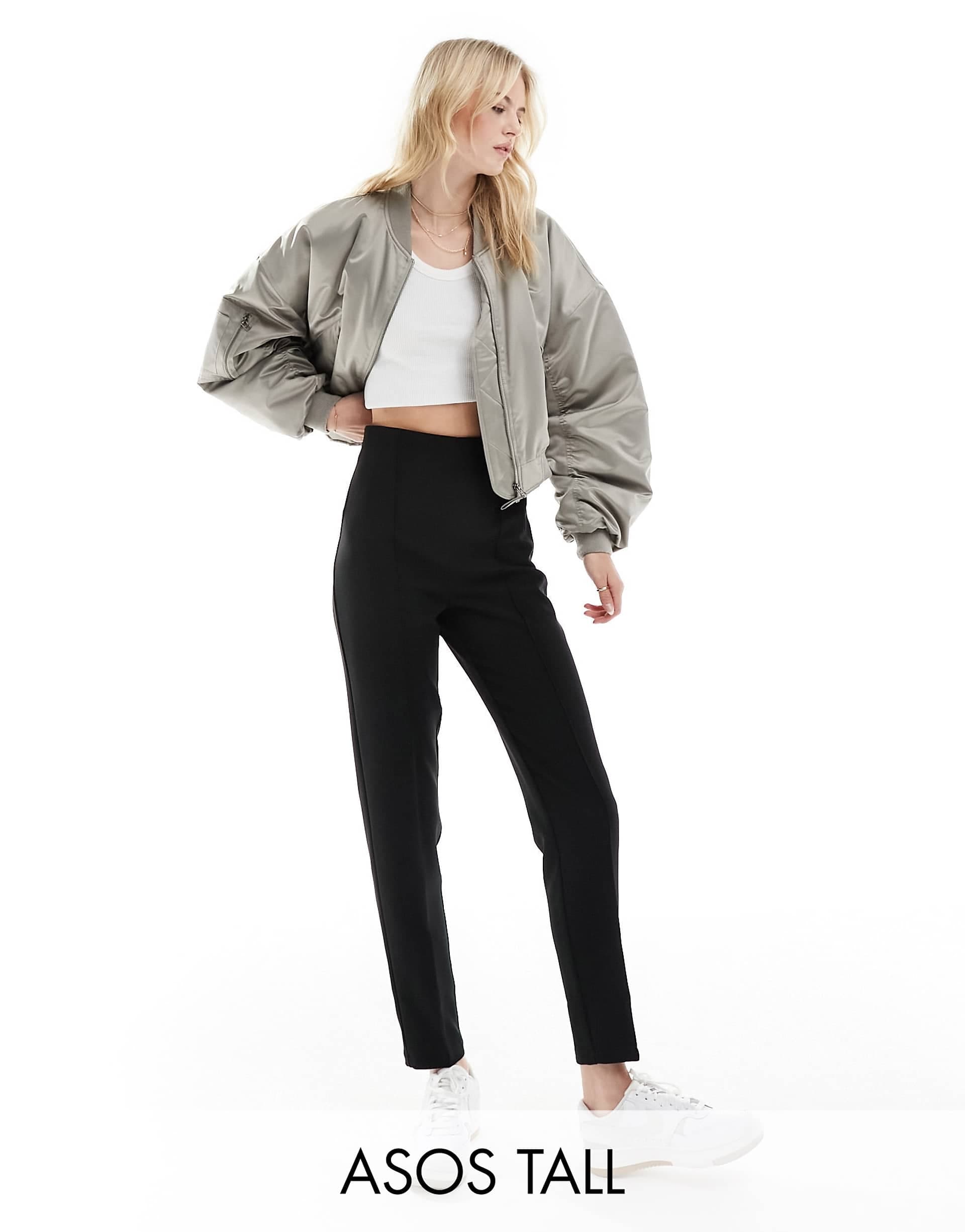 ASOS DESIGN Tall tailored high waist seam detail tapered pants in black