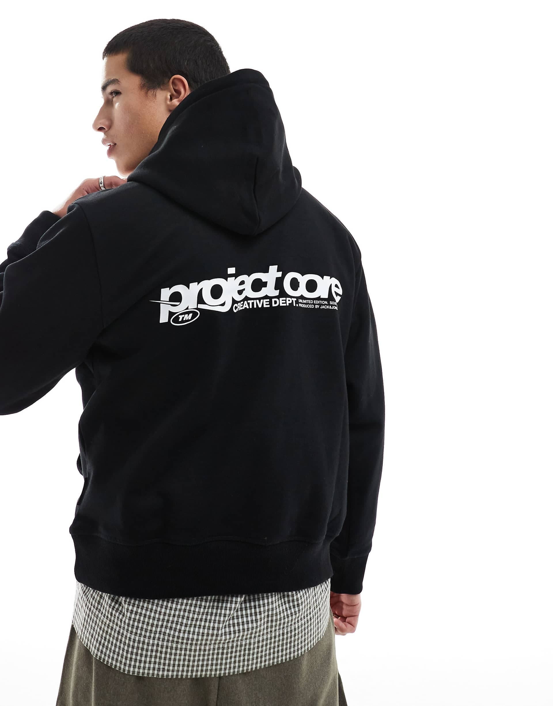 Jack & Jones oversized hoodie with text backprint in black