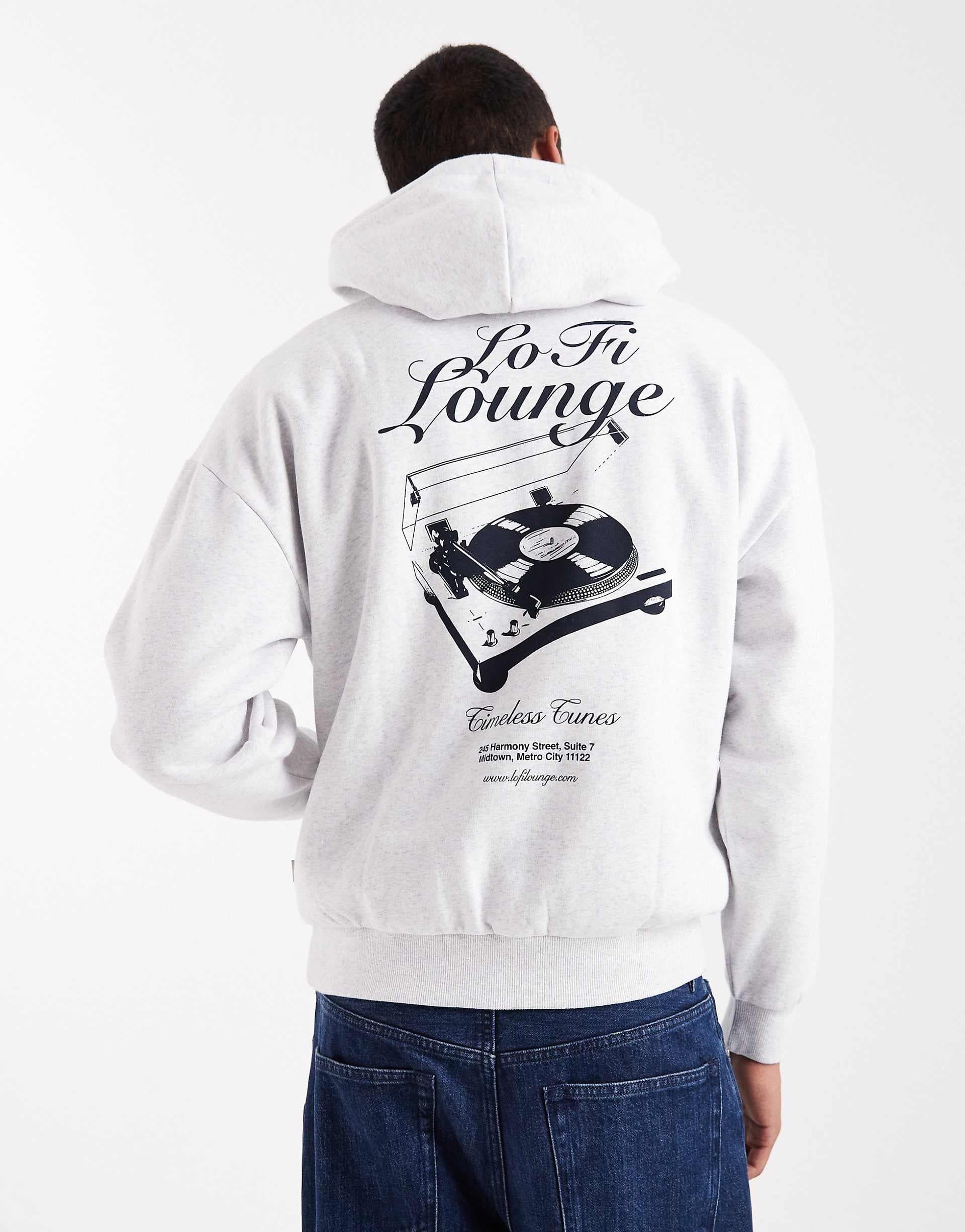 ONLY & SONS oversized fit hoodie with lofi back print in light gray