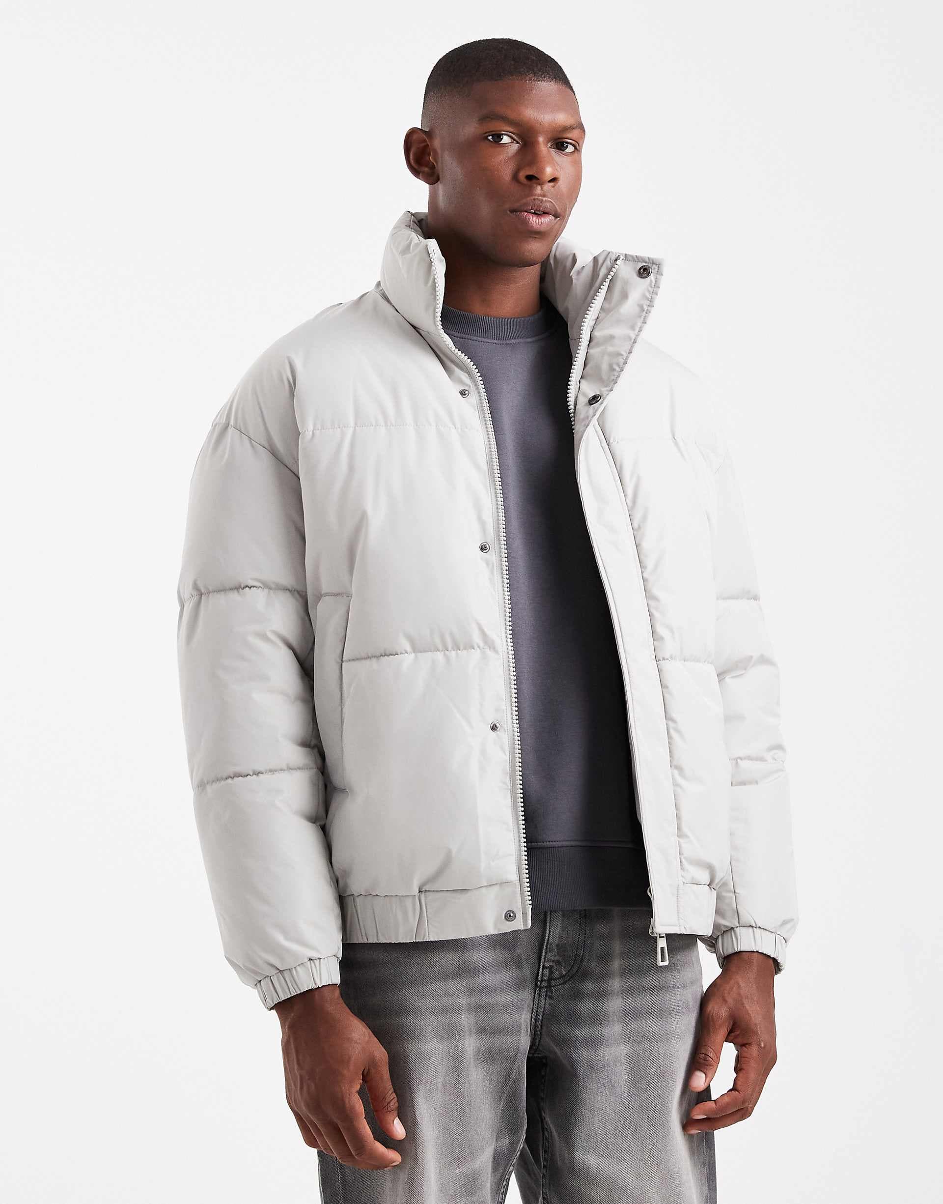 ONLY & SONS oversized cuffed puffer jacket in light gray