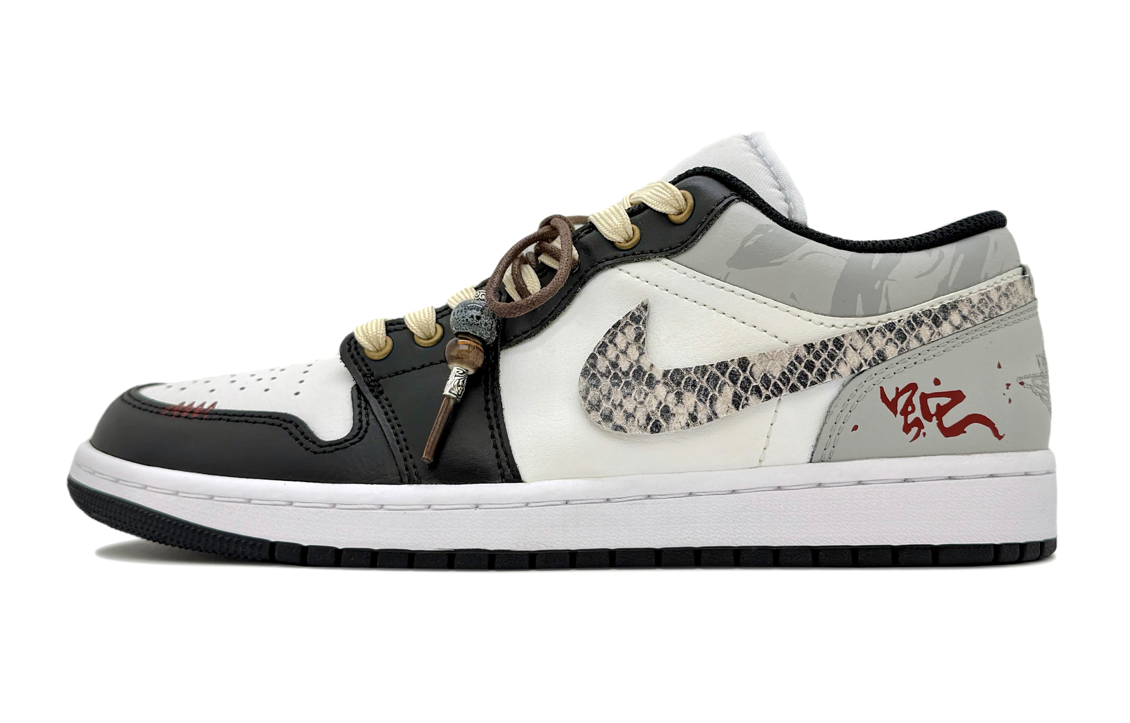 Jordan Air Jordan 1 Slip Resistant Low Top Vintage Basketball Shoes Women's Black Gray