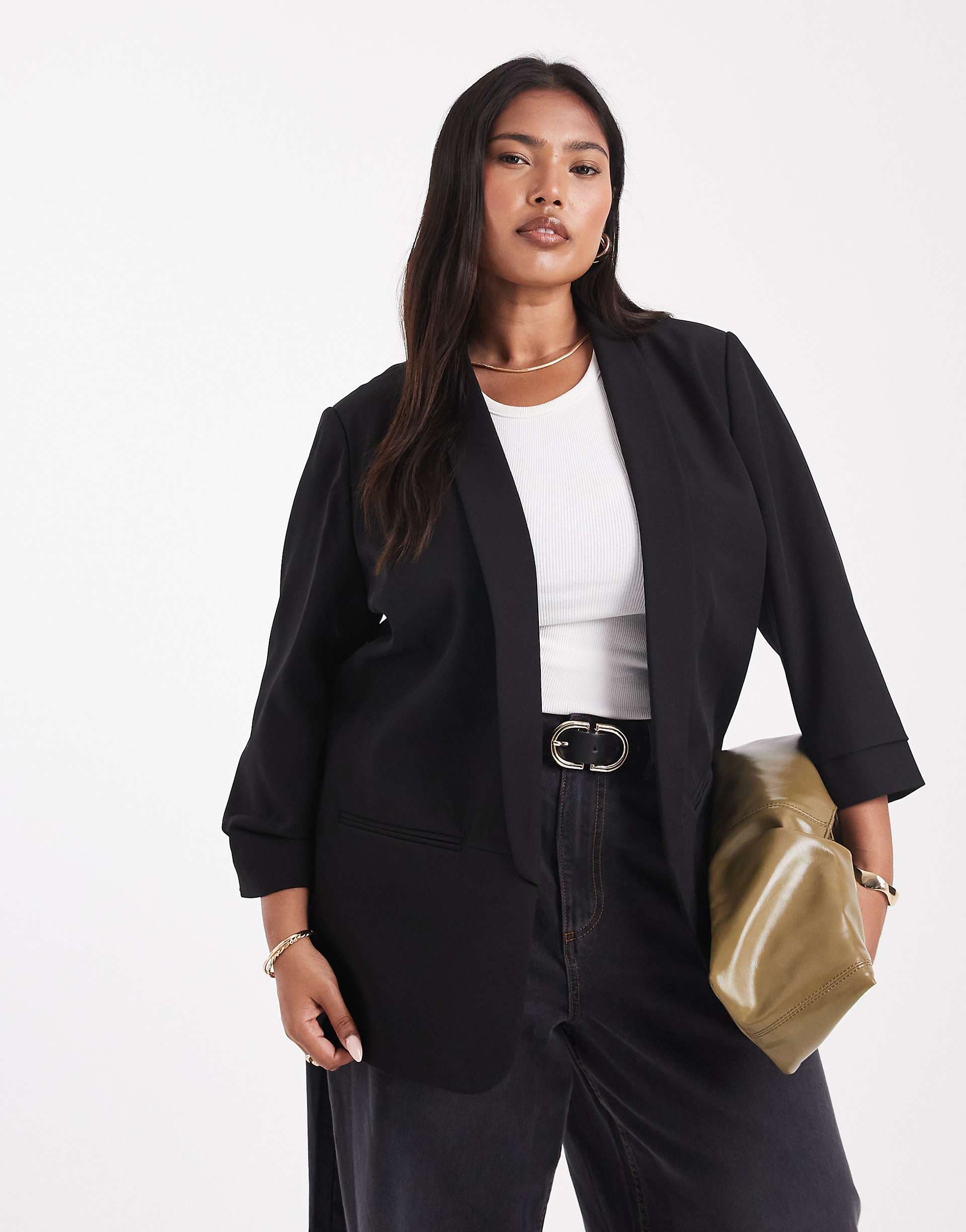 ONLY Curve 3/4 sleeve blazer in black