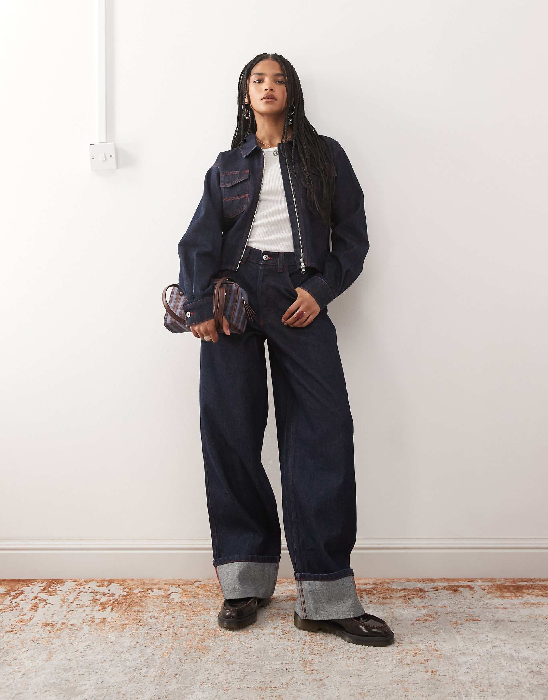 COLLUSION X002 baggy jeans with cinch back and turn up hem in rinse wash