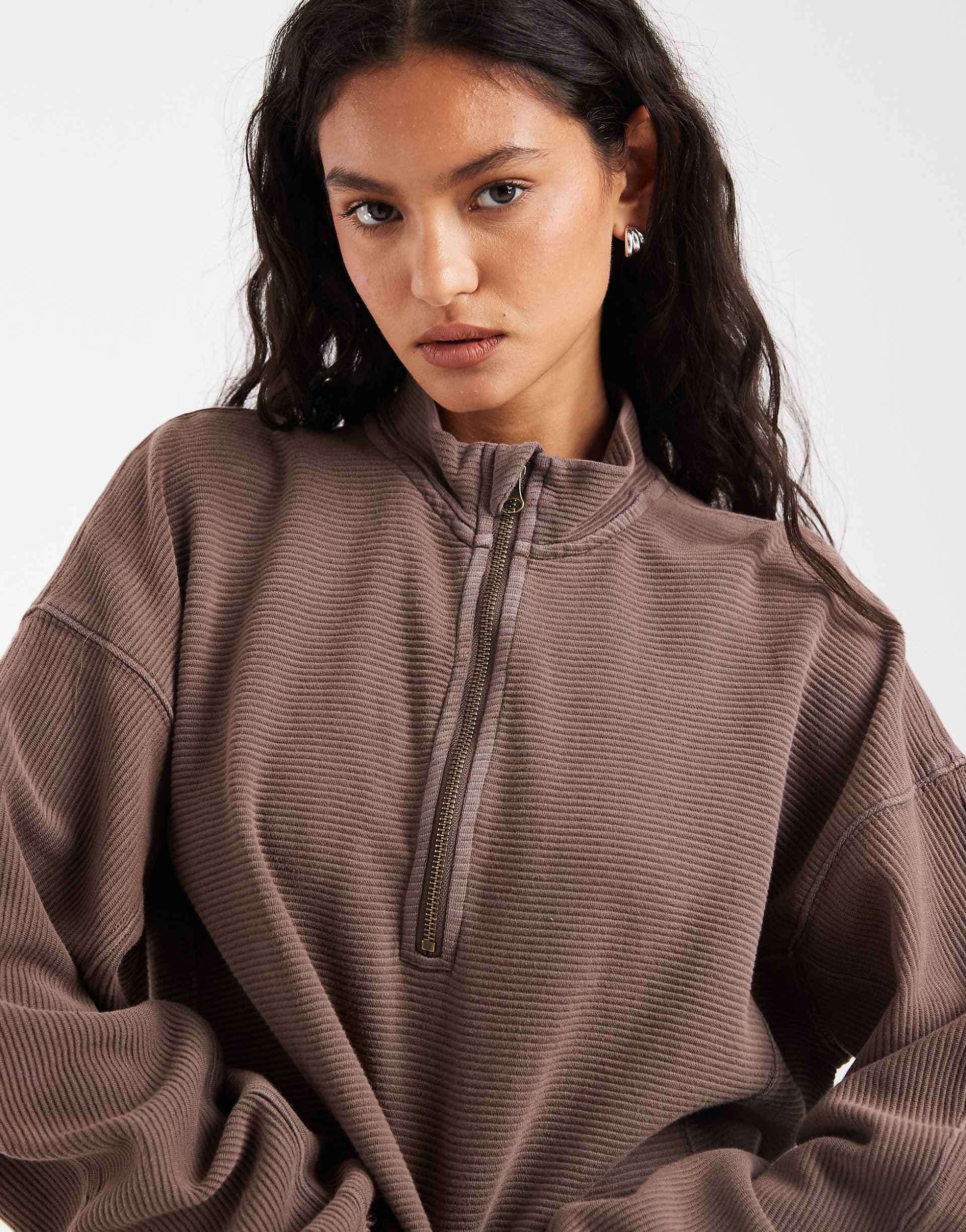 Free People Celeste quarter zip sweater in mochachino