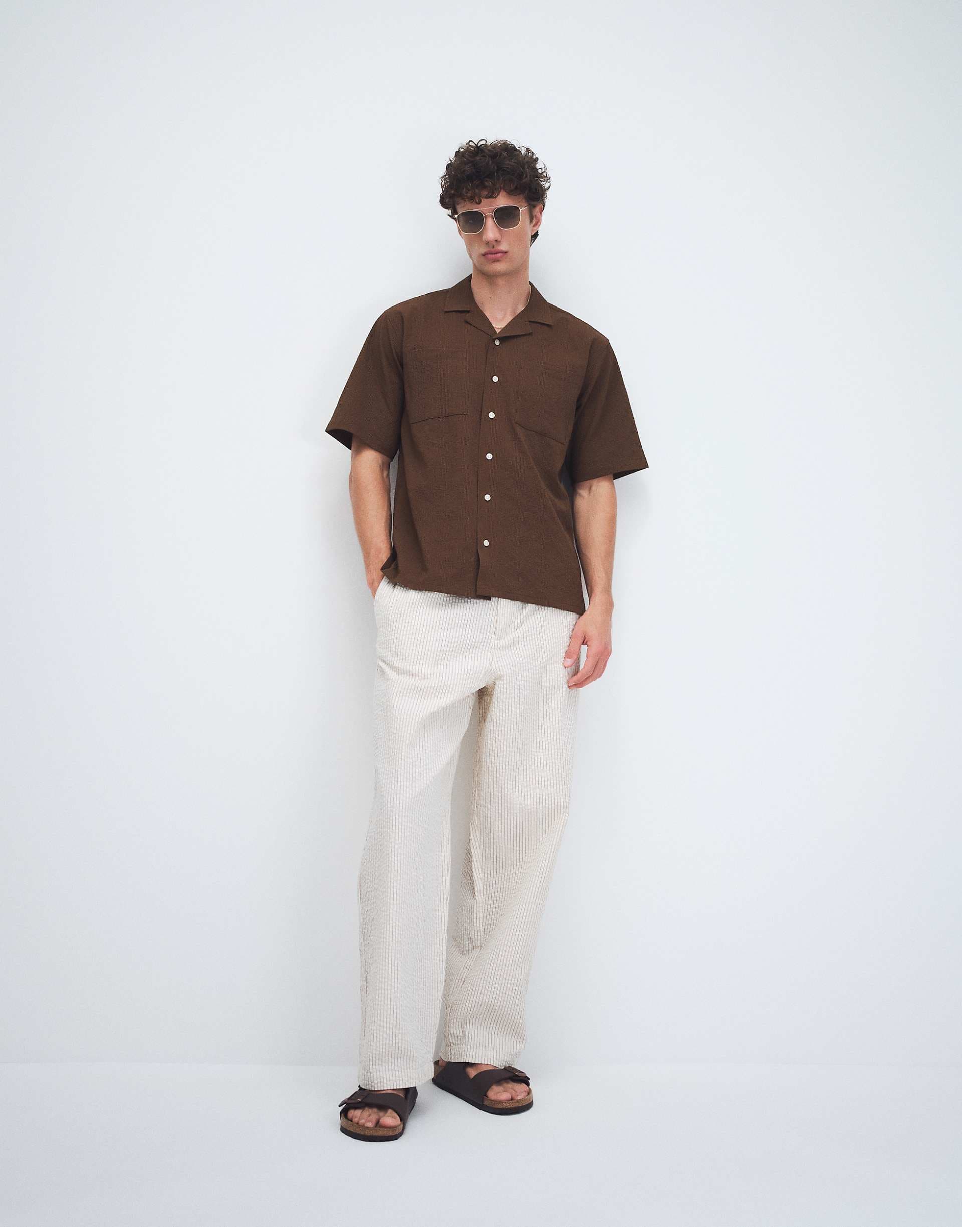Redefined Rebel Brennan boxy fit short sleeve shirt in coffee brown