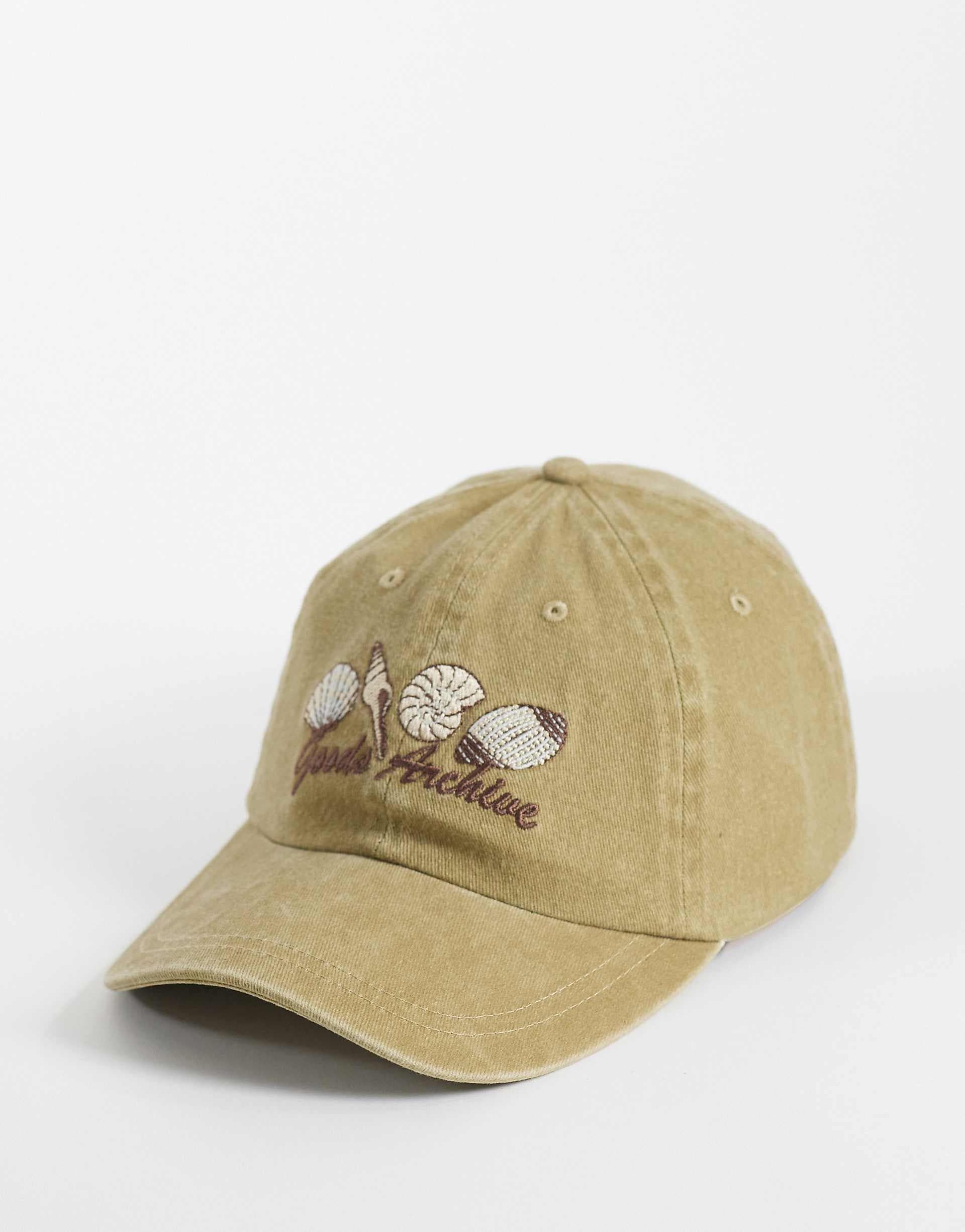 ASOS DESIGN shell graphic embroidered cap in stone