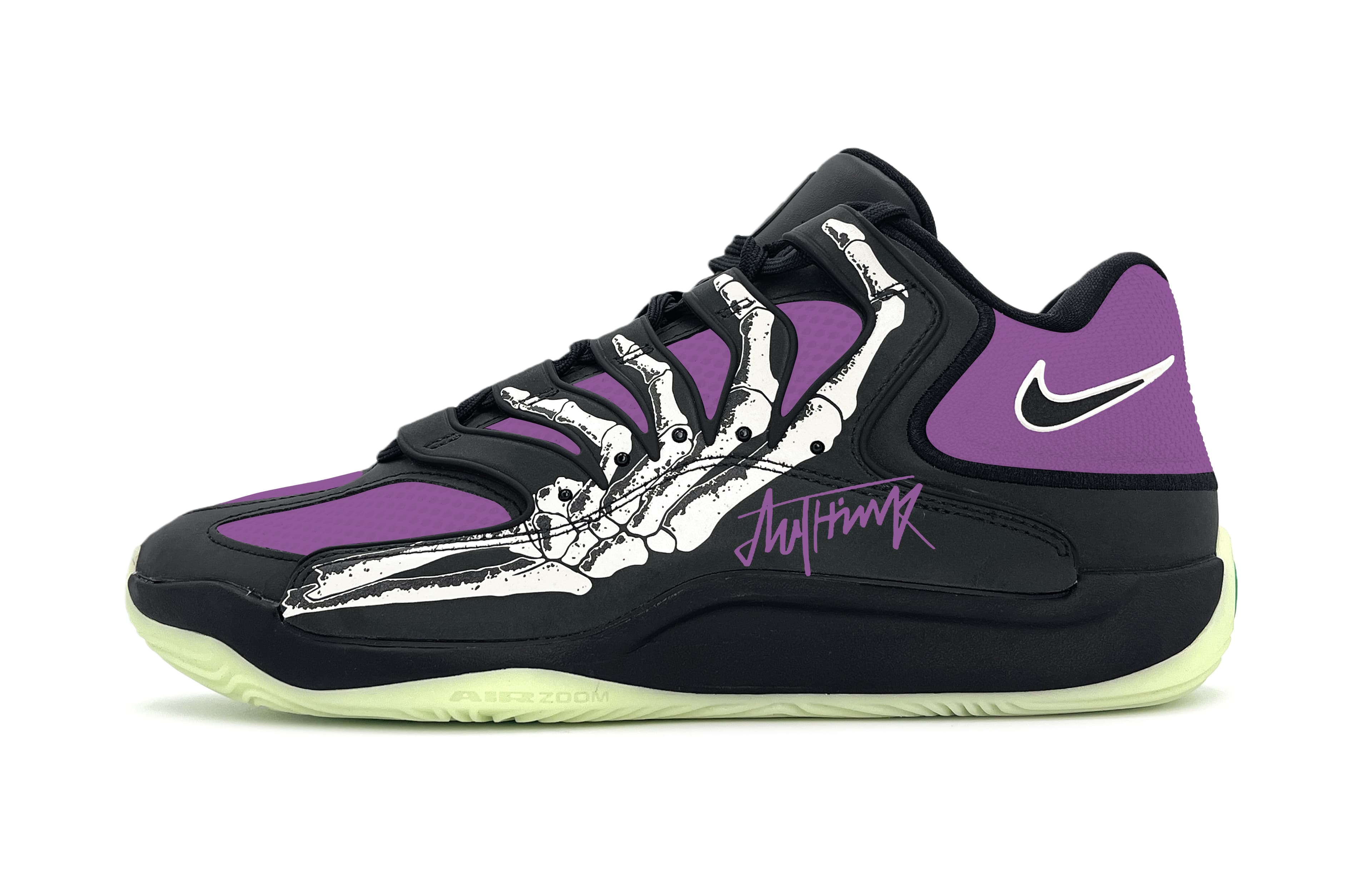 Custom Nike KD 18 Slim Reaper EP Purple Bone Hand Outdoor Sports Halloween Breathable Grippy Low-Top Basketball Shoes Men's Black