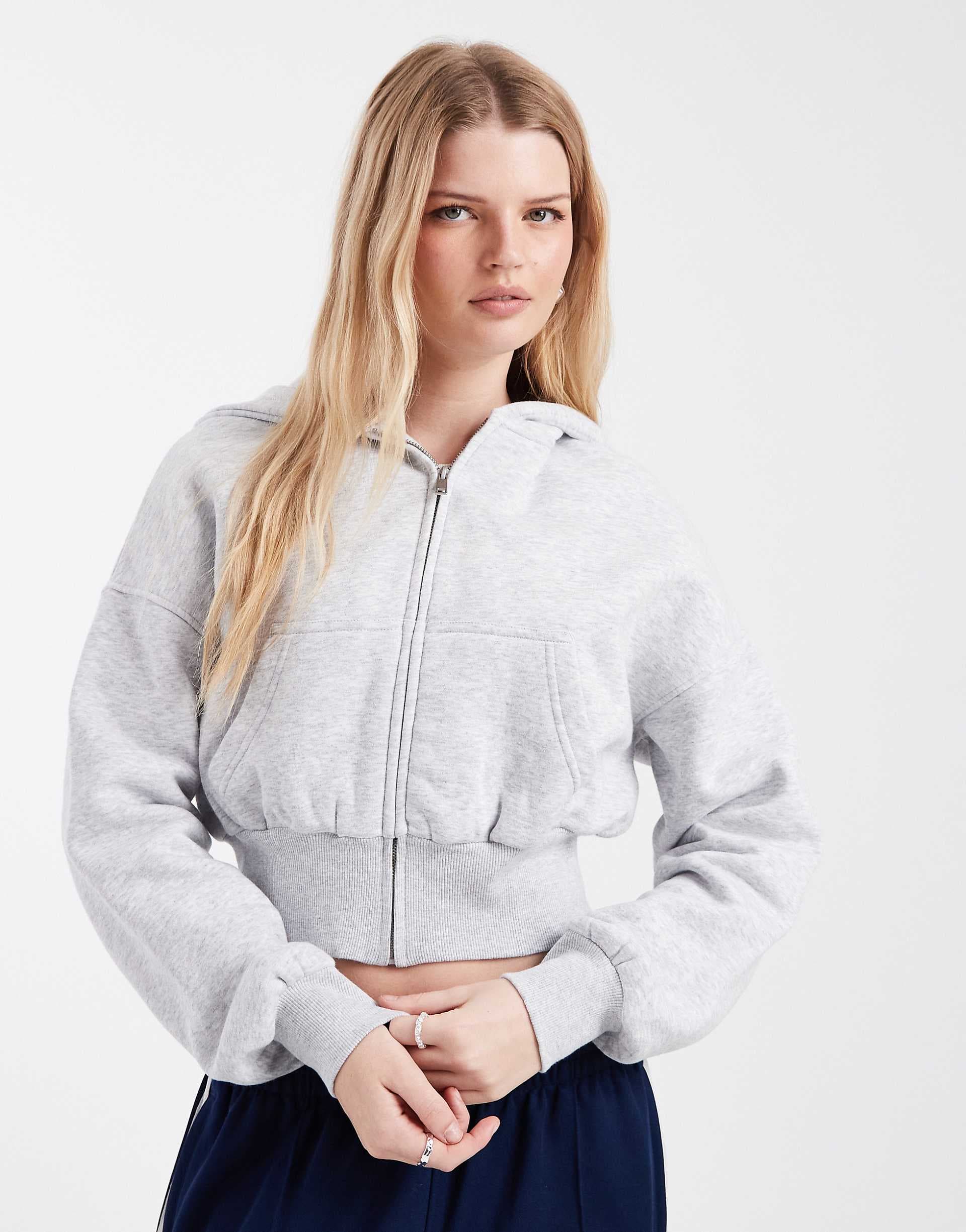 Cotton On slouchy zip up hoodie in light heather gray