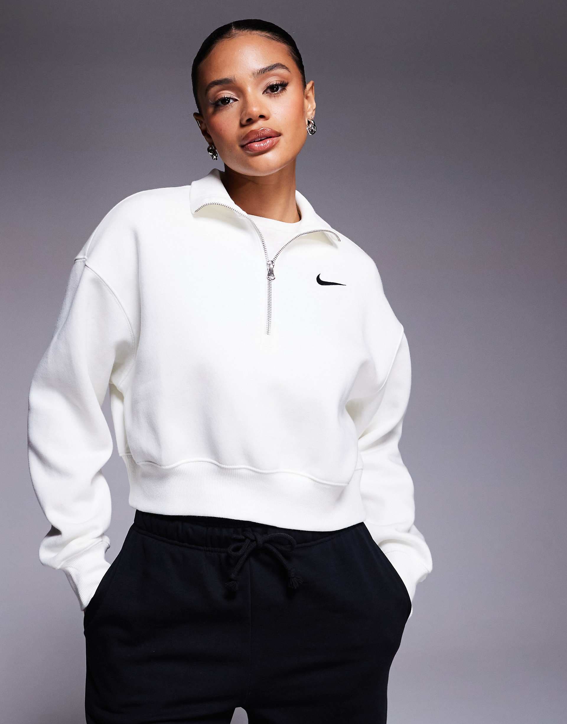 Nike Phoenix Fleece half zip cropped sweatshirt in off white