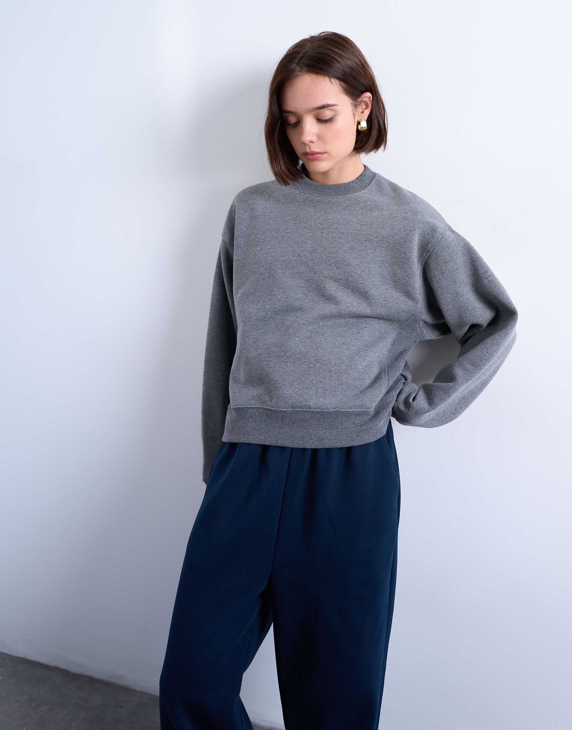 Topshop ultimate sweatshirt in dark heather gray