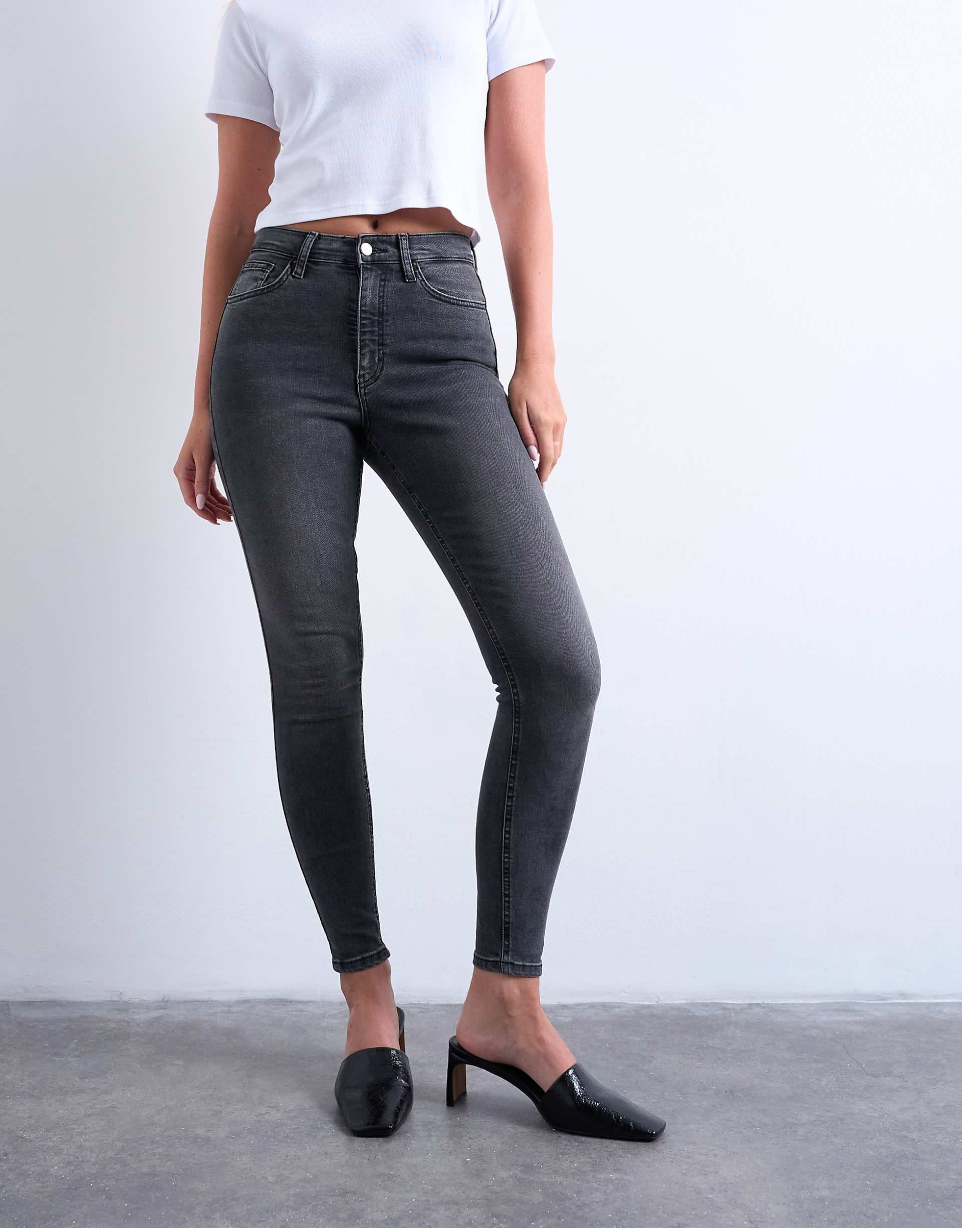 Topshop Hourglass Jamie high rise skinny jeans in washed black