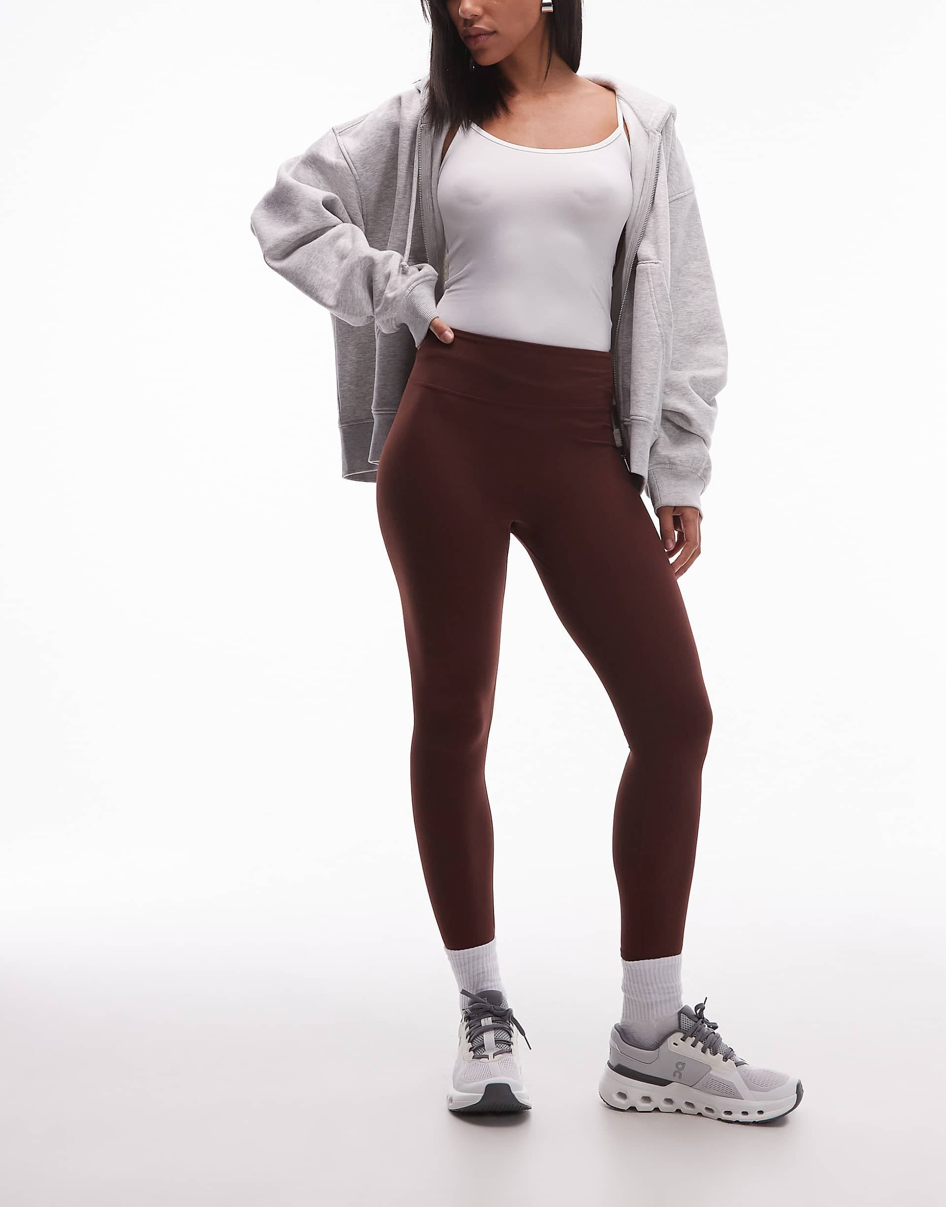 ARKET supersoft stretch leggings with deep waistband in brown