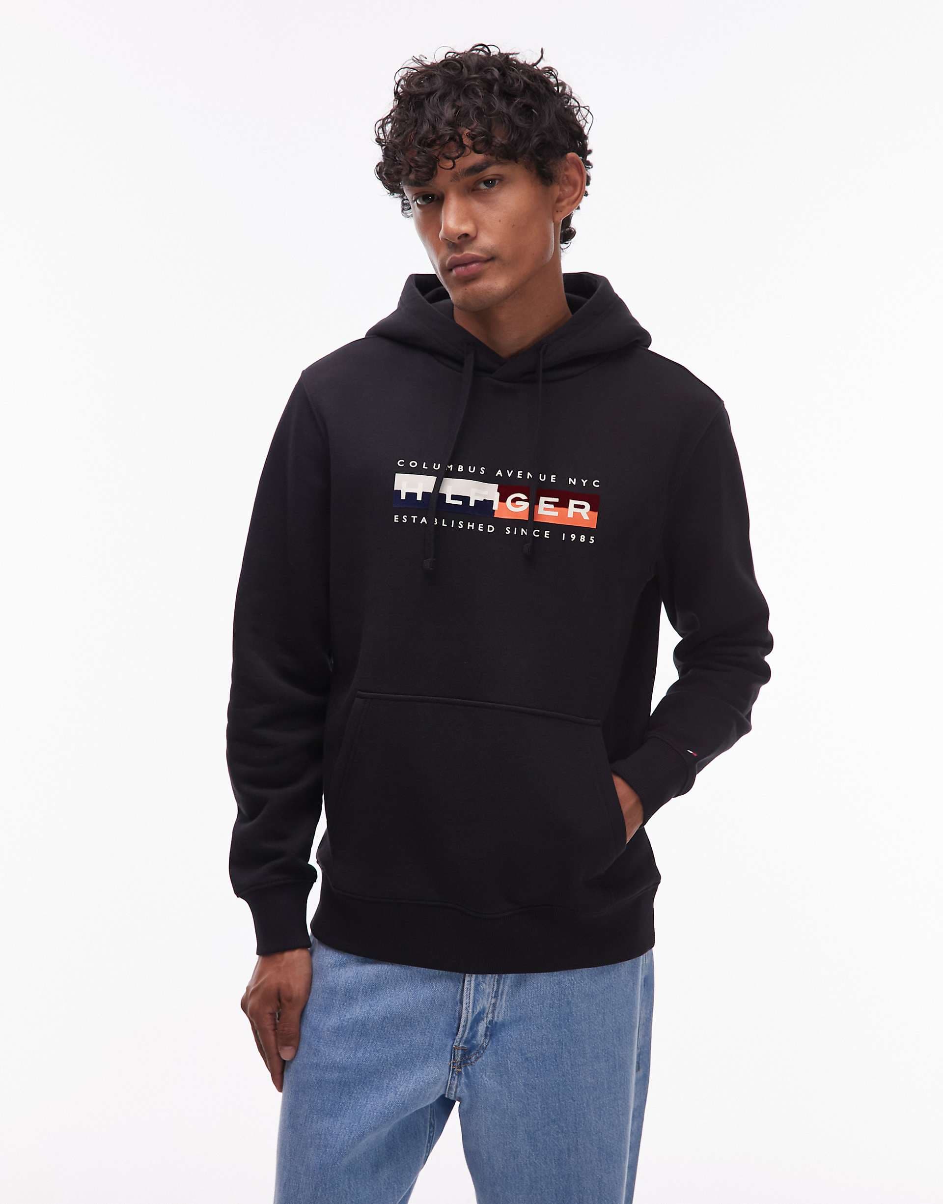 Tommy Hilfiger color block logo hoodie in black