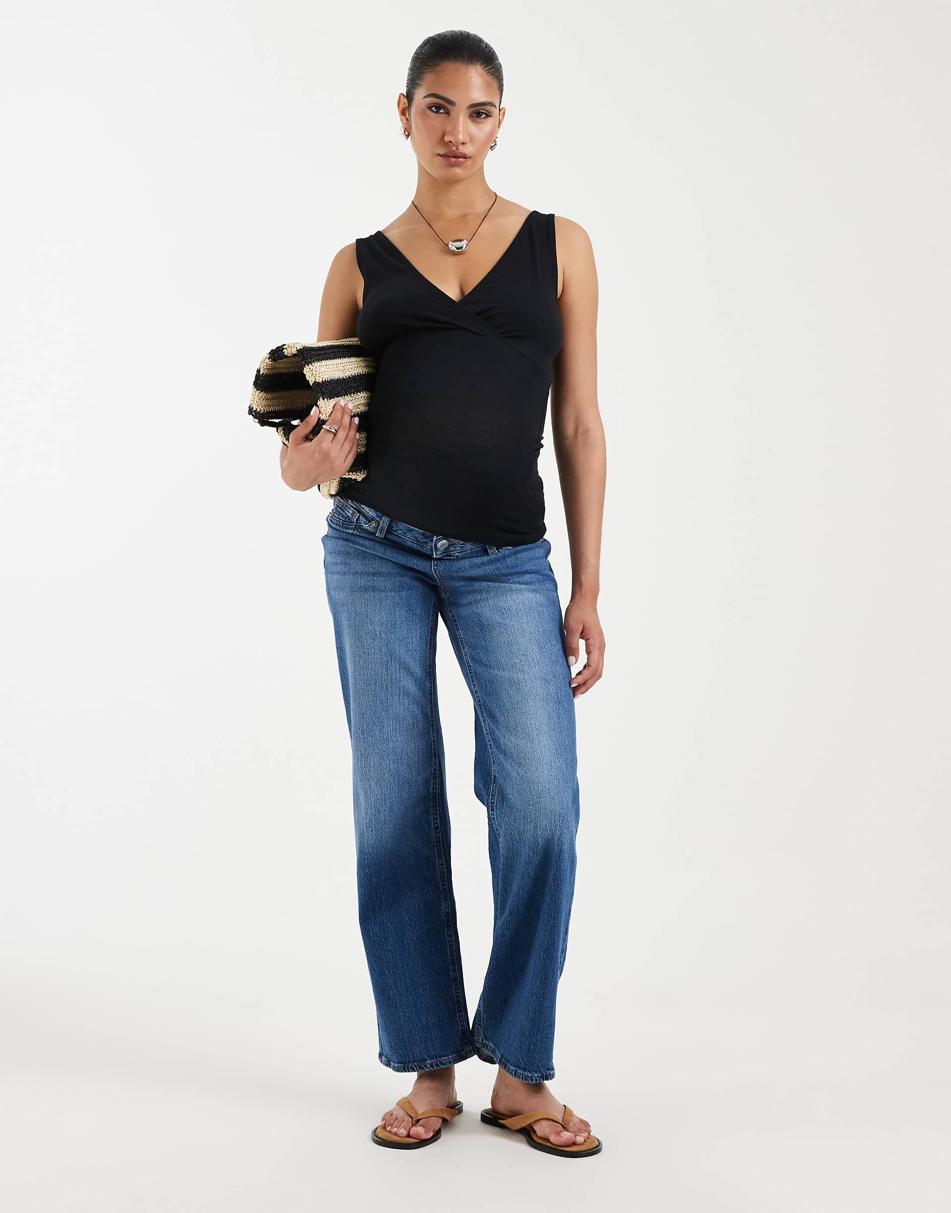 Vero Moda Maternity Tessa wide leg jeans with soft bump band in medium blue wash