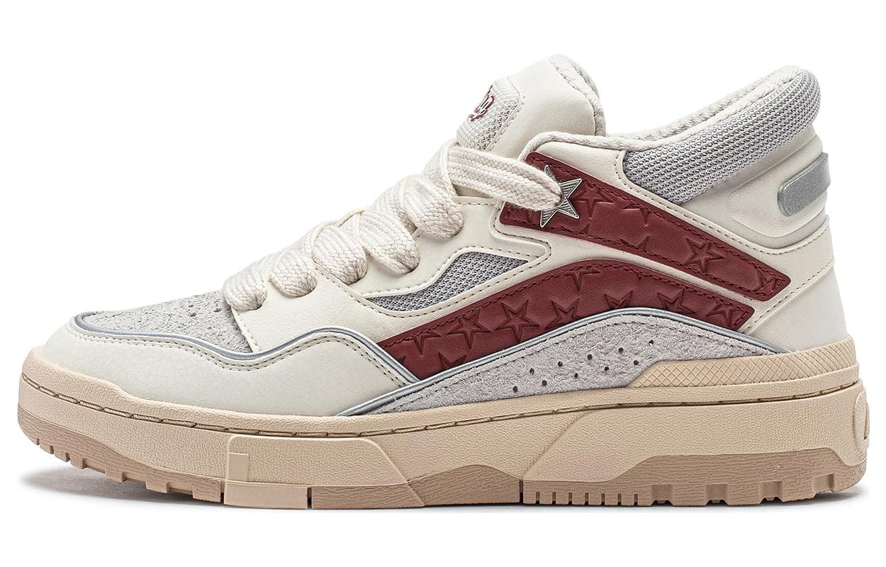LiNing Weiwu MID Casual Versatile Slip-Resistant Wear-Resistant Mid-Top Casual Shoes Women's White Gray Red