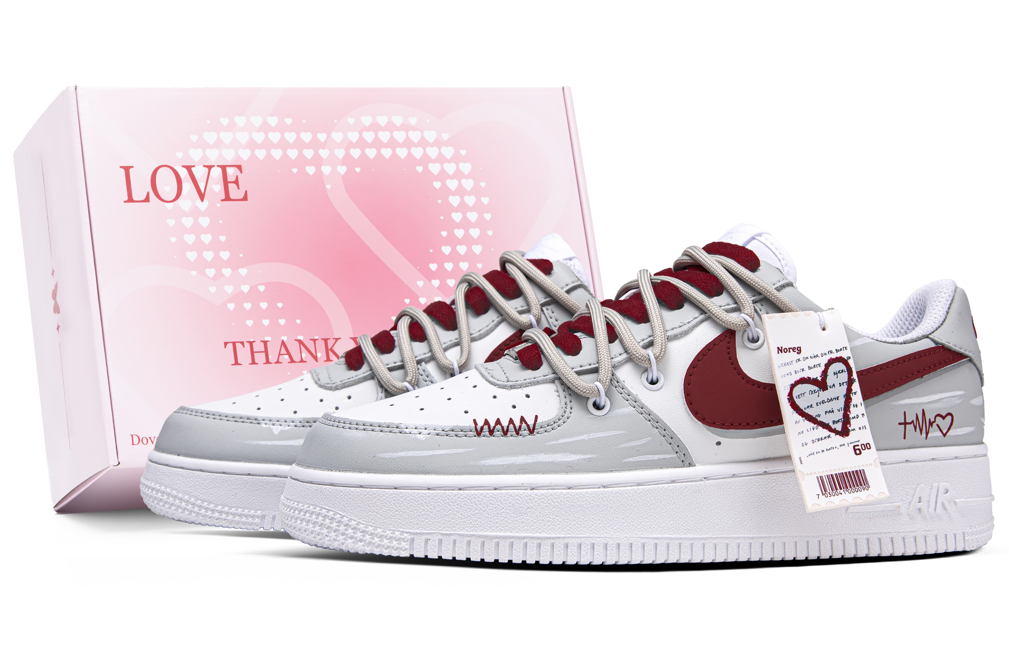 Custom SneakersNike Air Force 1 Love Letter Gift Box Leather Minimalist Trendy Fashion Versatile Personalized Graffiti Campus Style High-Street Classic Wear-Resistant Low-Top Skate Shoes Unisex Grey White Red