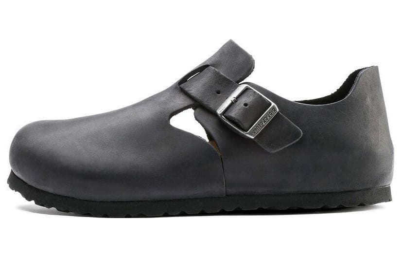 Birkenstock London Leather Comfortable Versatile Round Toe Platform Buckle Casual Shoes Unisex Black Regular Fit