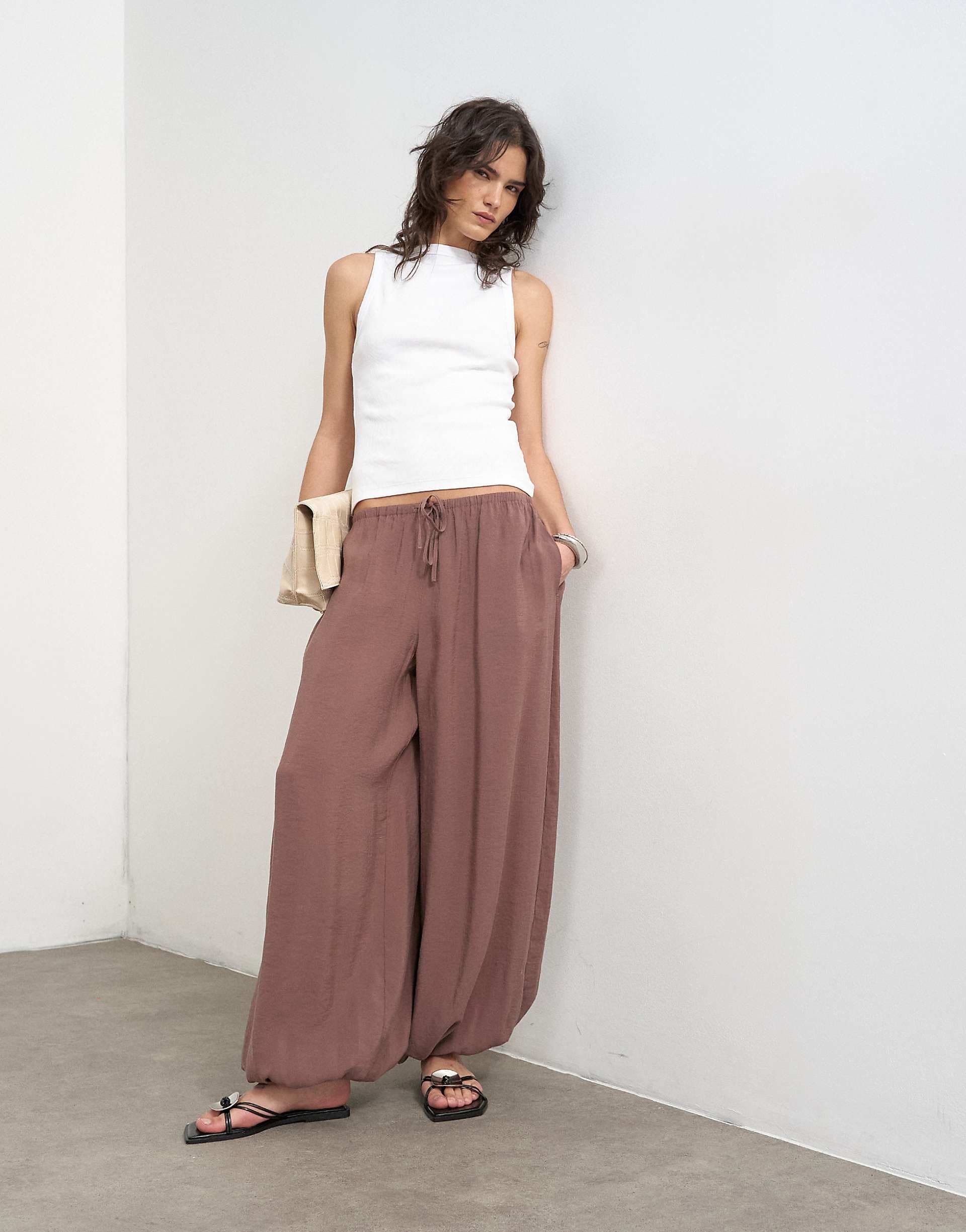 Topshop modal balloon leg pants in chocolate