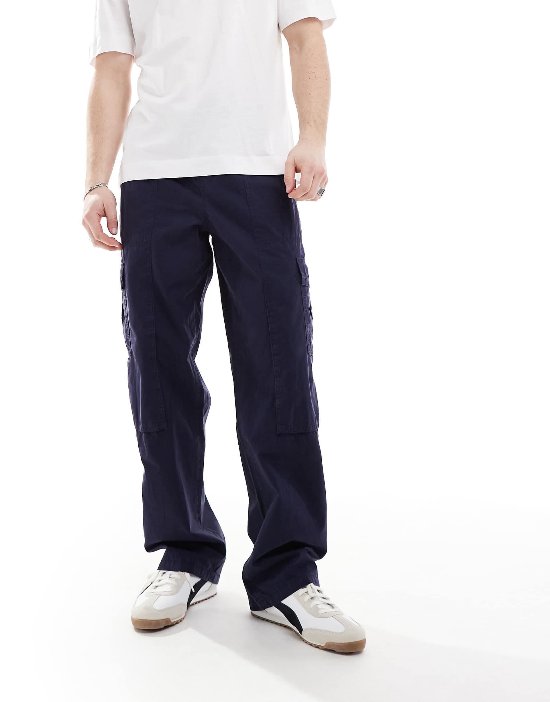 ASOS DESIGN wide leg cargo pants in navy
