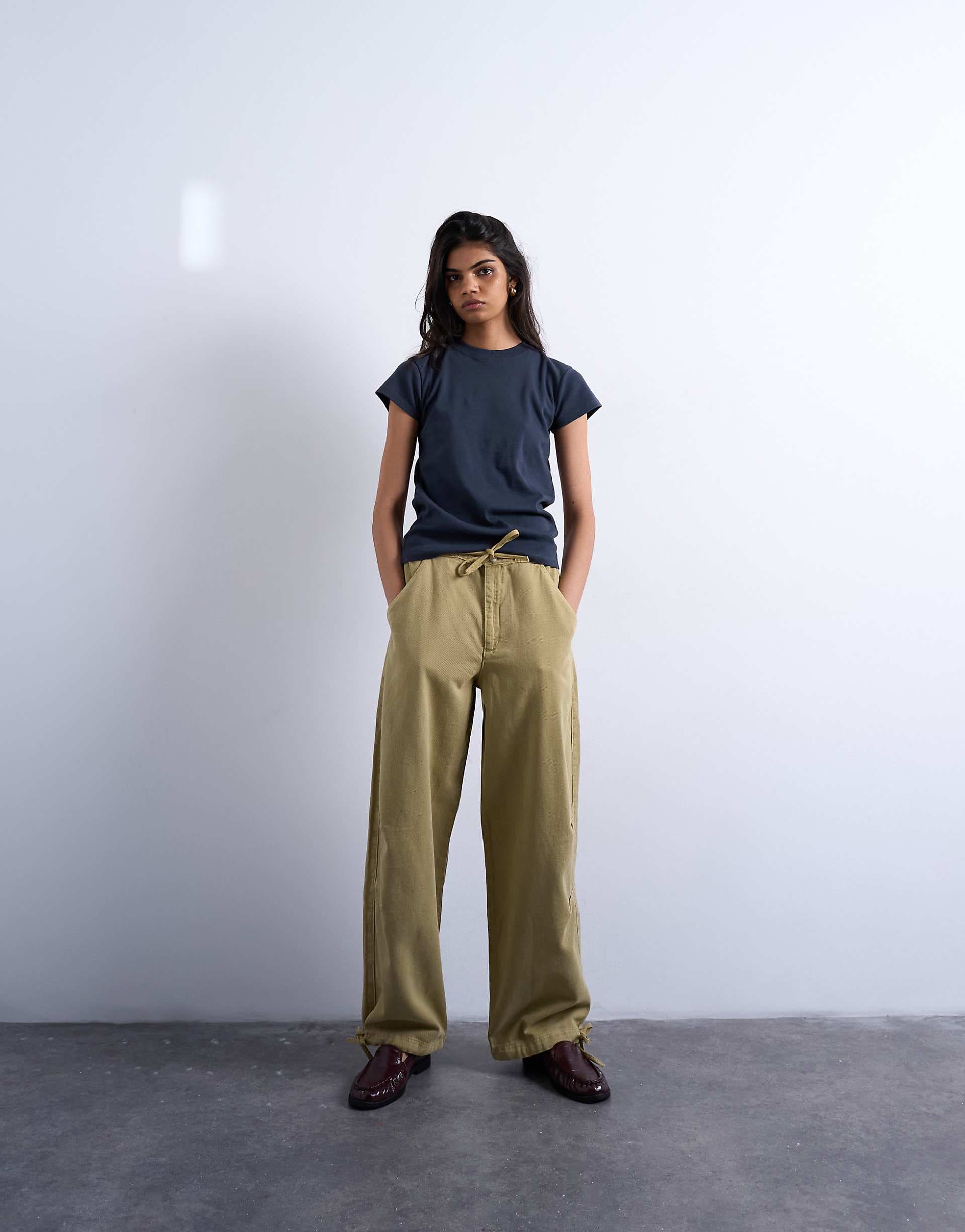 Topshop drawstring waist balloon pants in sand