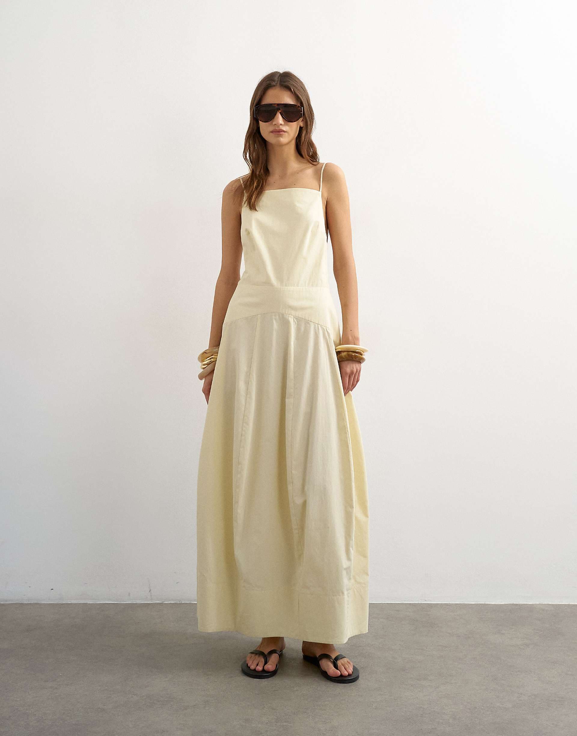Topshop poplin square neck open back barrel cut midaxi sundress in yellow