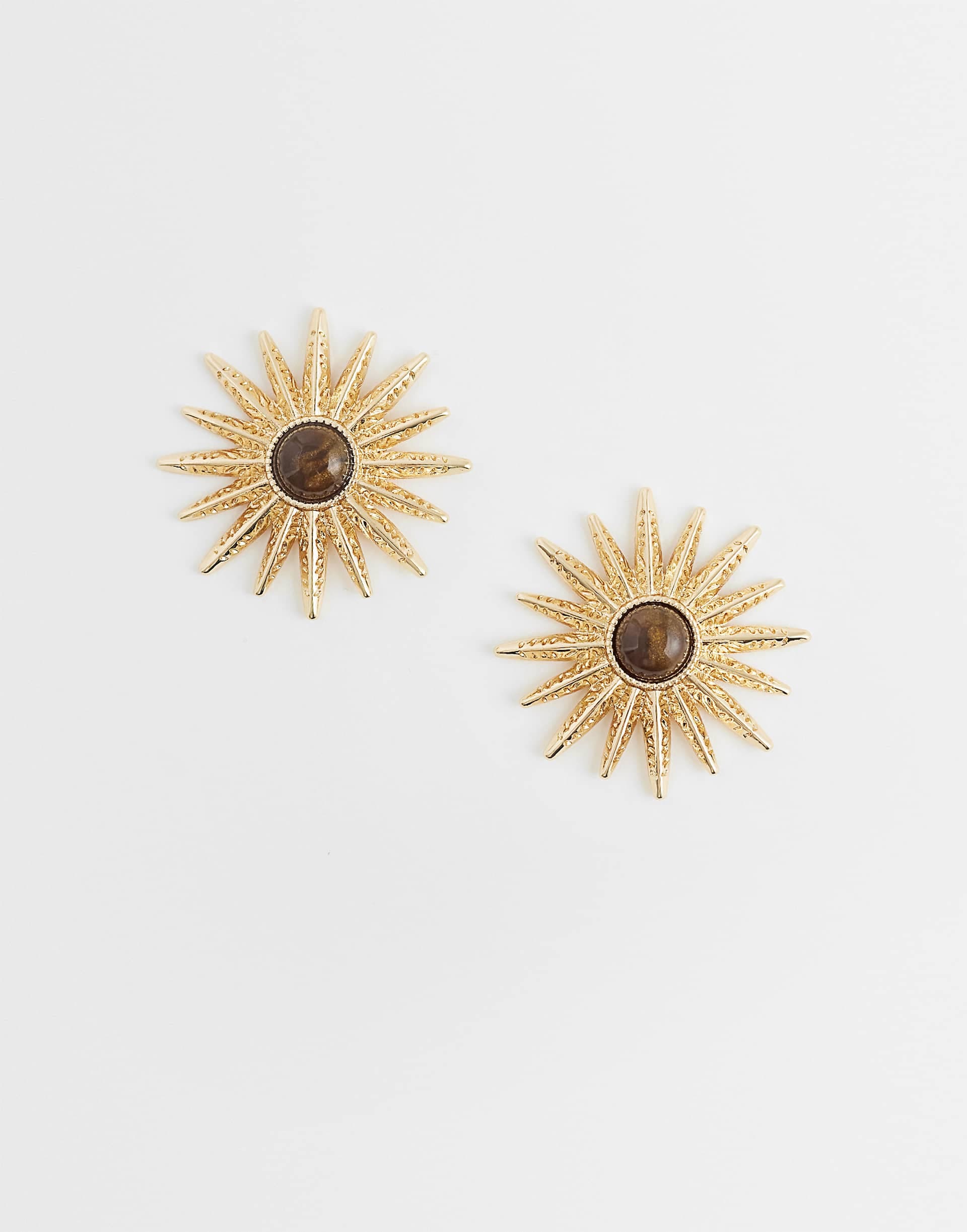 ASOS DESIGN sun earrings with faux tigers eye stones in gold tone