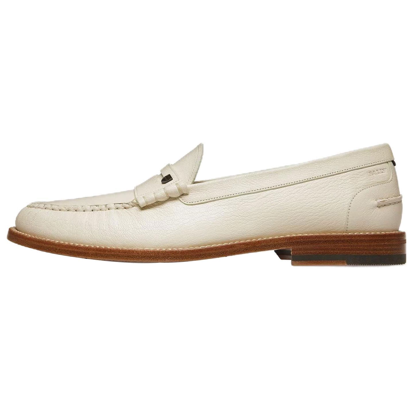 BALLY Ron Goatskin Leather Round-Toe Slip-On Moccasin Casual Shoes Men's White