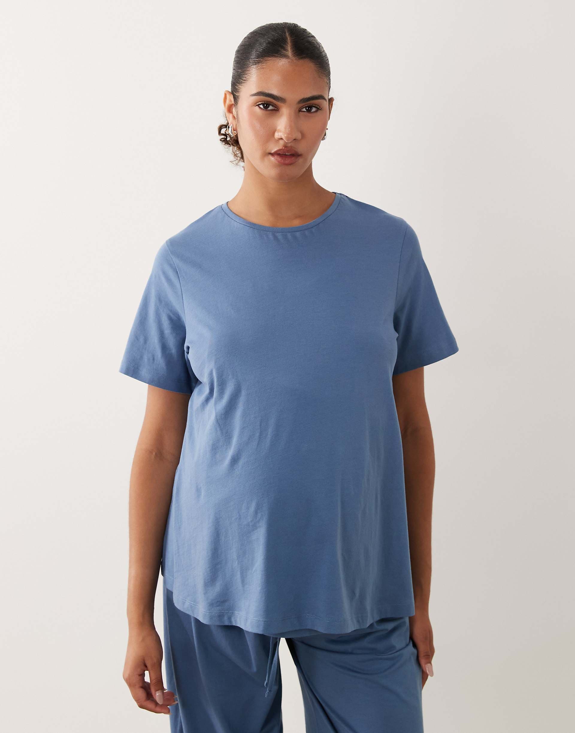 ASOS DESIGN Maternity side split pajama tee in denim blue