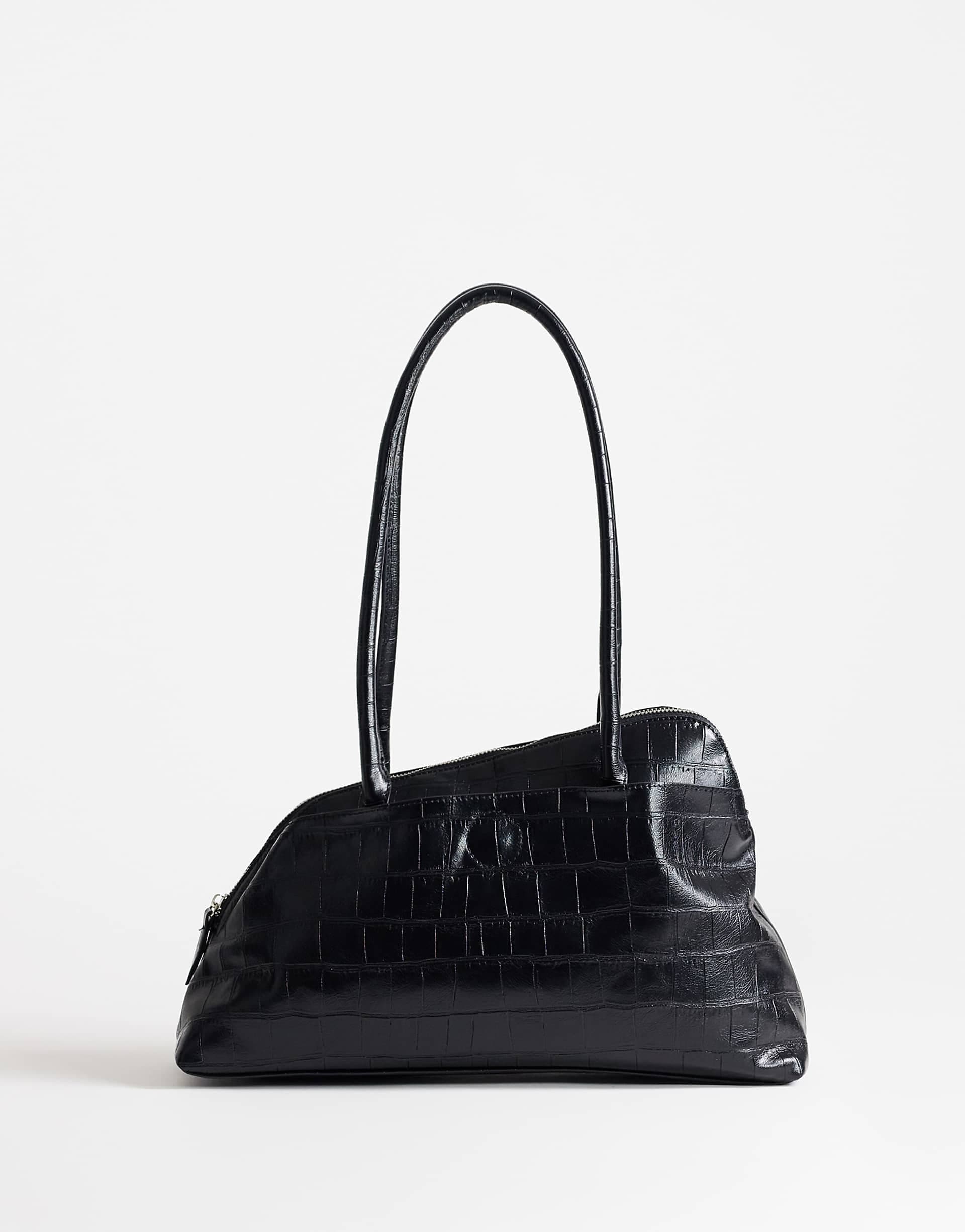 Topshop Skyler large angular shoulder bag in black croc
