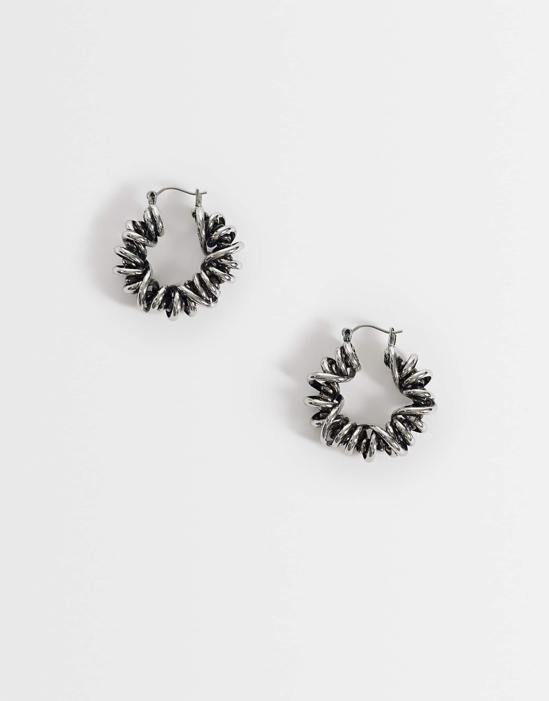 Weekday multi hoop earrings in worn silver