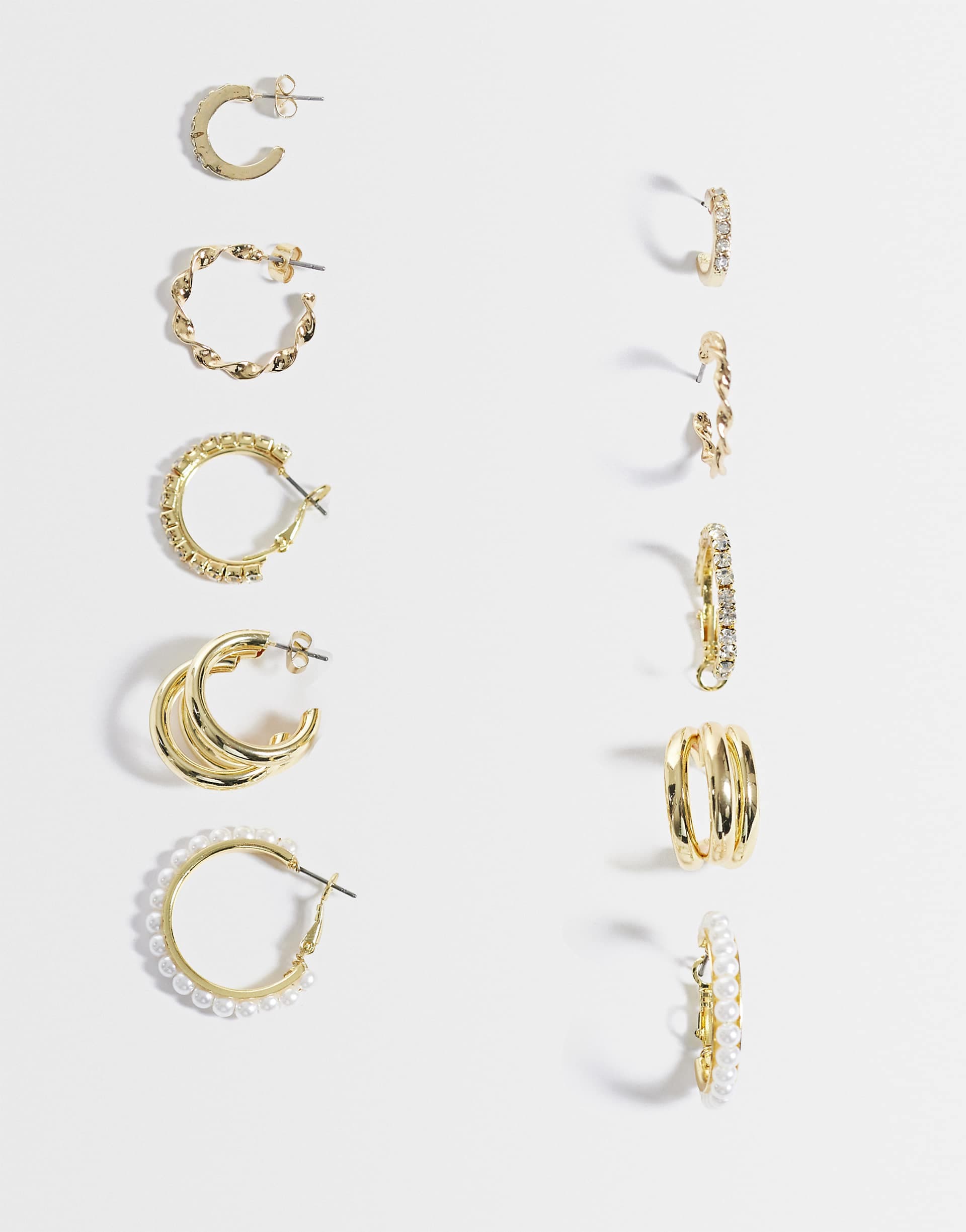 PIECES 5 pack embellished hoop earrings in gold tone