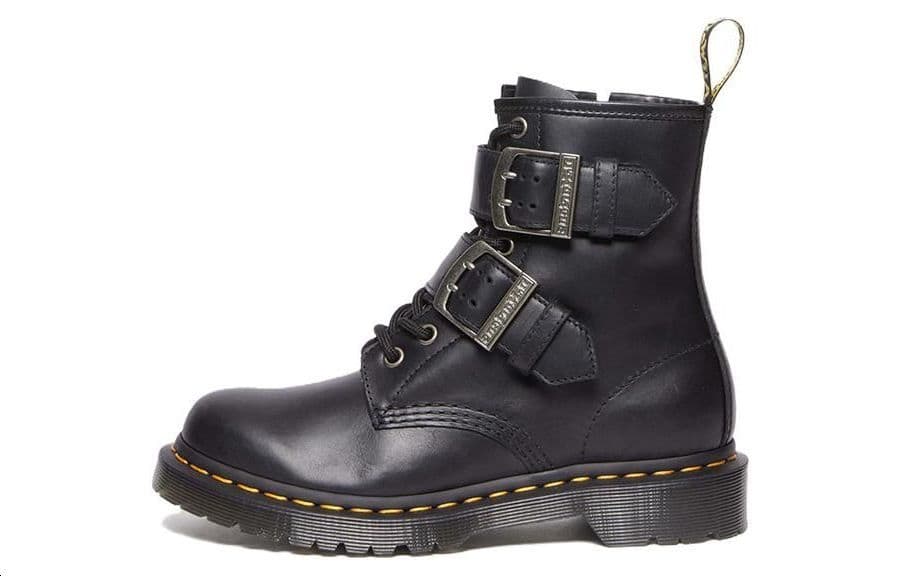 Dr.Martens 1460 Buckle Pull Up Leather Lace Up Boots 'Black Silver' Women's
