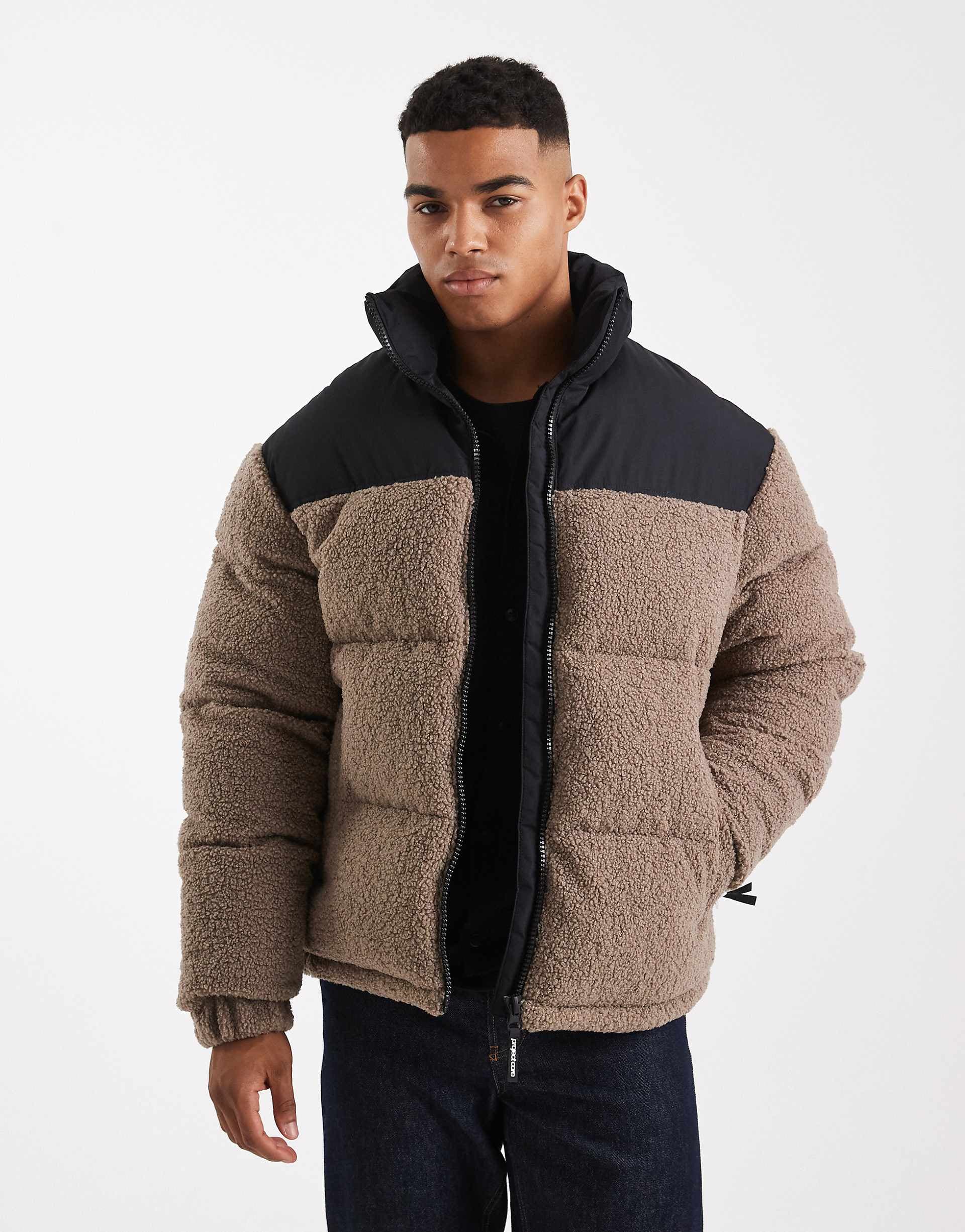 Jack & Jones borg puffer jacket in beige