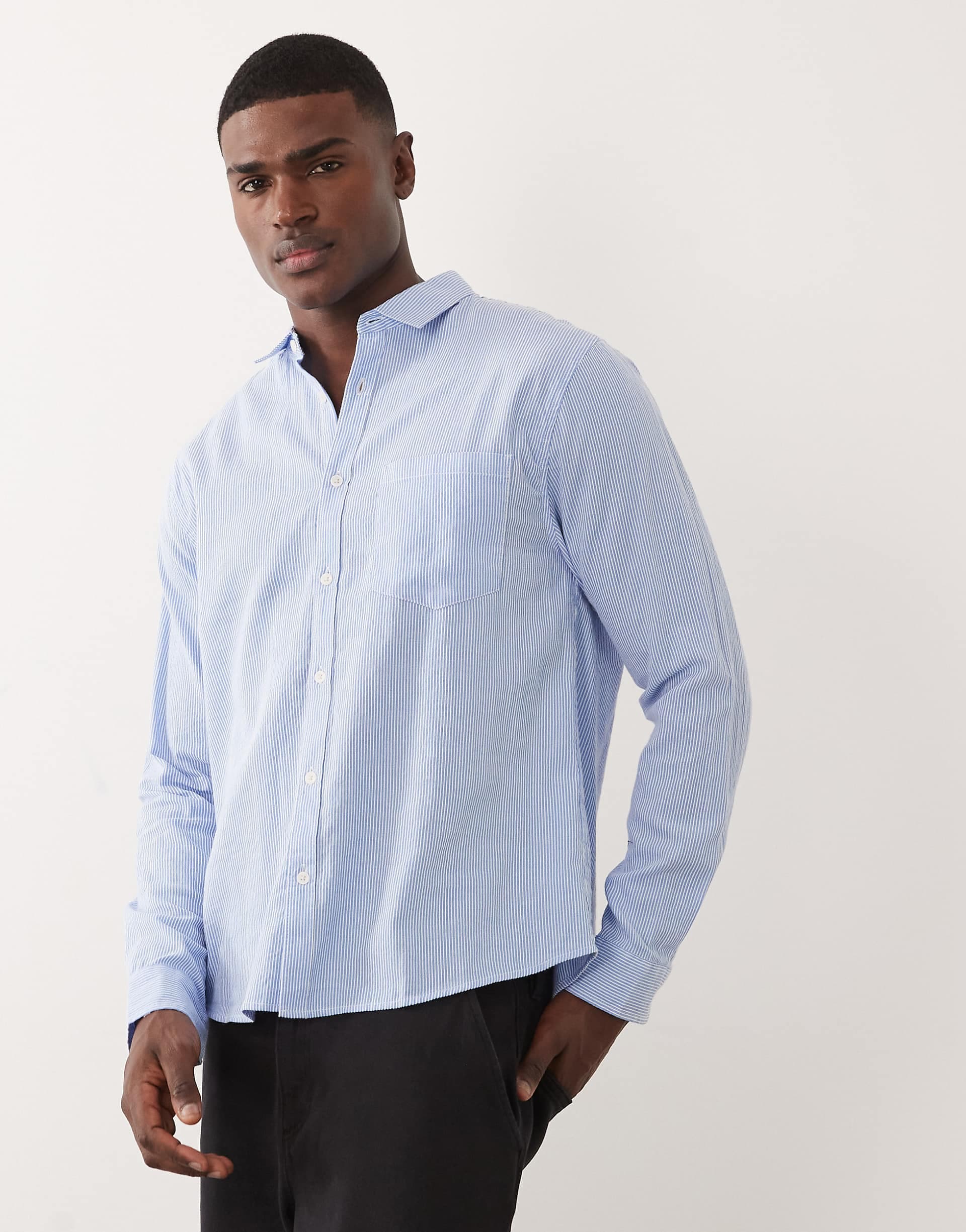 Cotton On long sleeve shirt in textured blue stripes