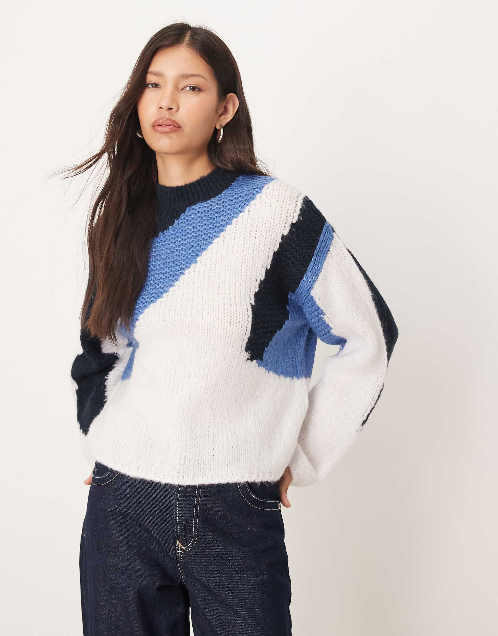 JDY mixed color block sweater in blue and black