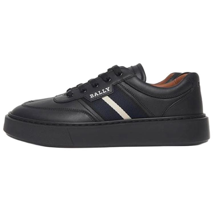BALLY Calfskin Leather Lace-Up Round-Toe Low-Top Sneakers Men's Black
