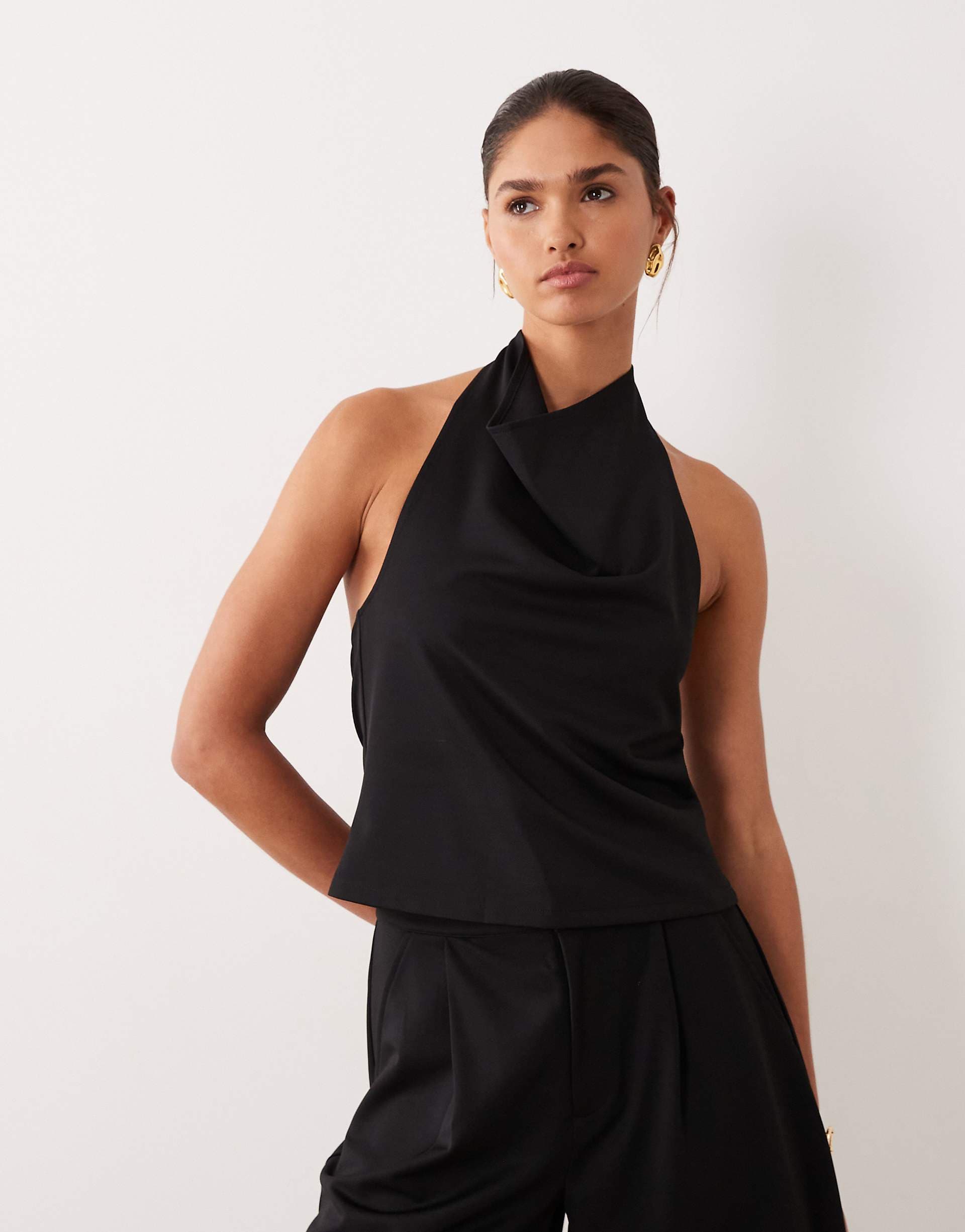 ASOS DESIGN slinky twill cowl neck top in black - part of a set