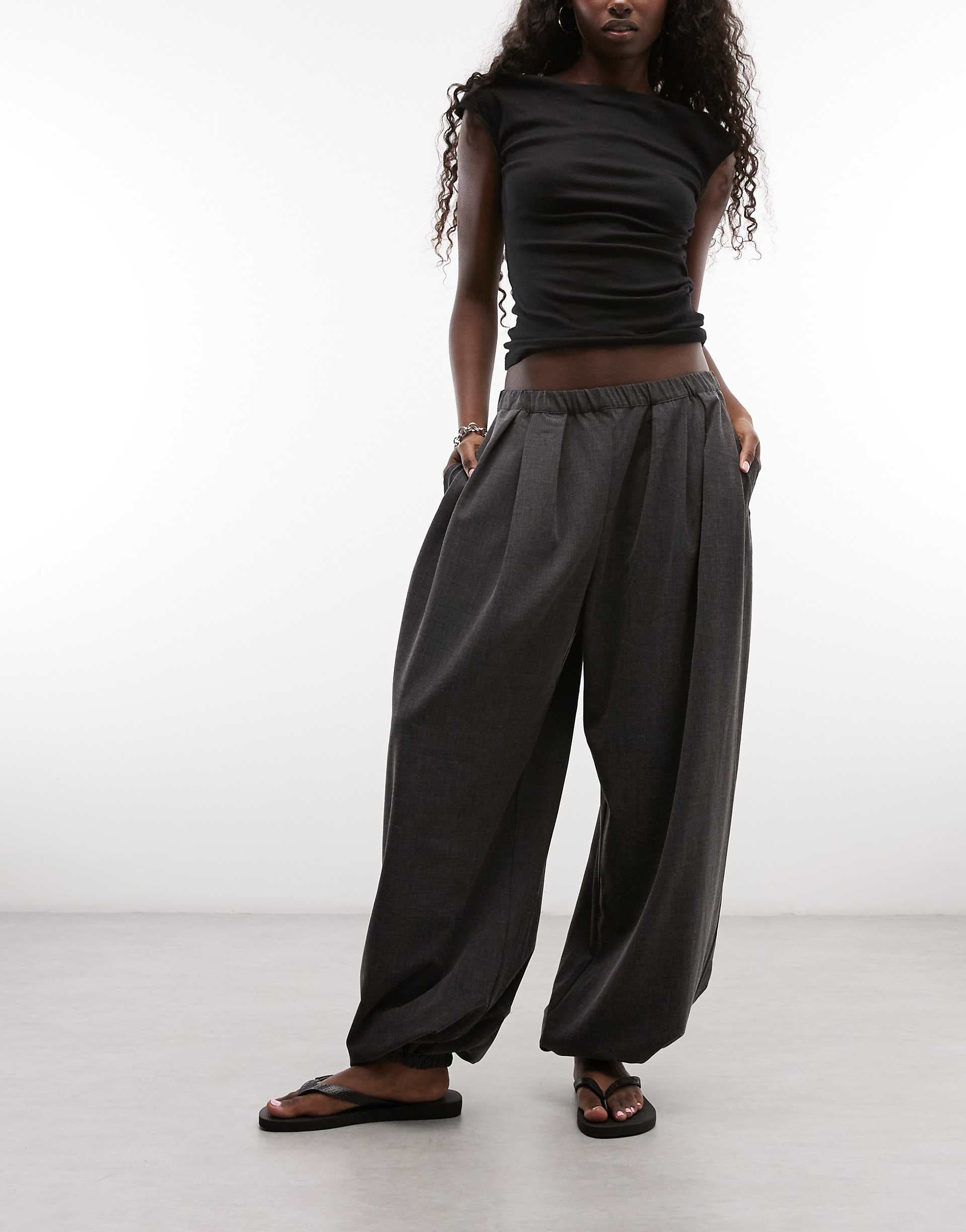 Weekday wide leg balloon pants in dark heather gray