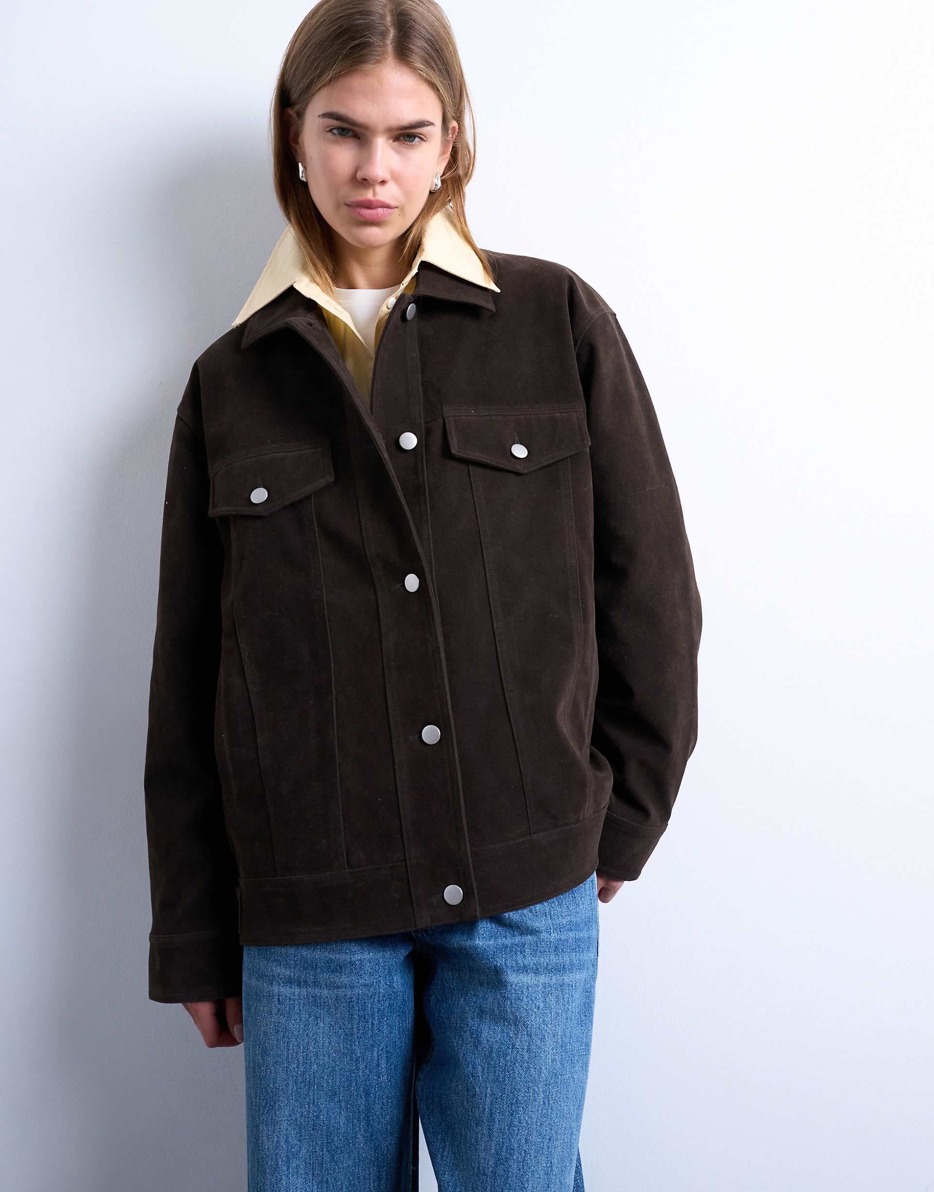 Topshop western suedette jacket in brown