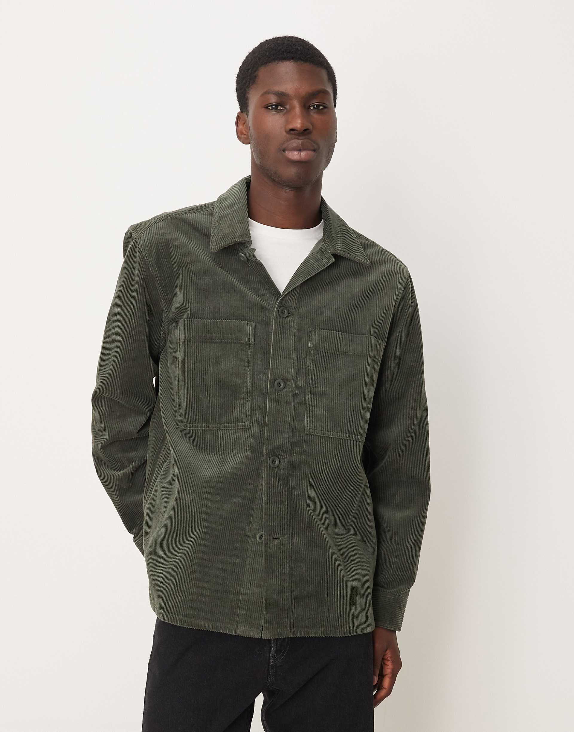 ARKET corduroy overshirt with front patch pockets in khaki green