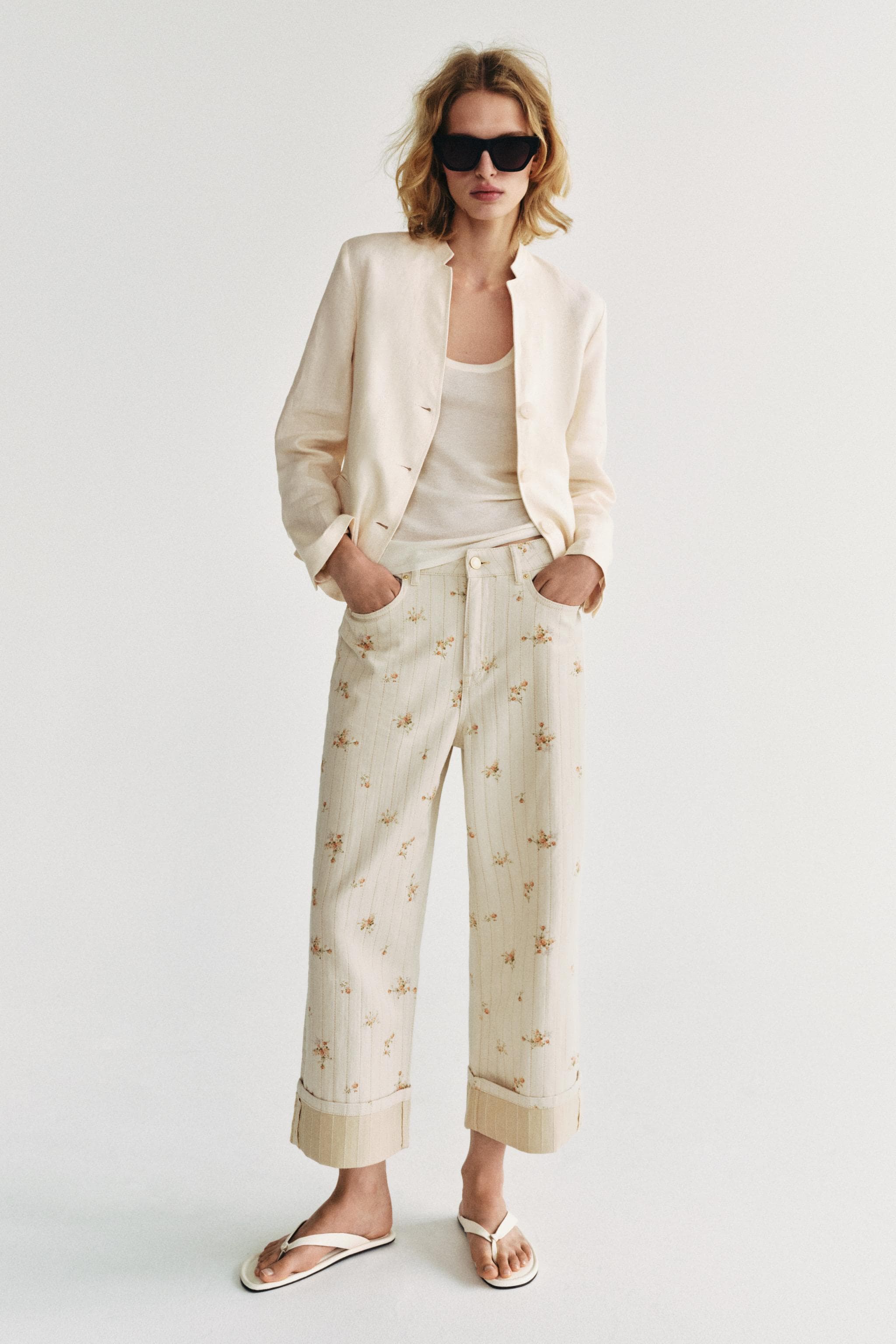 ZW COLLECTION MID-WAIST TAPERED FLORAL JEANS