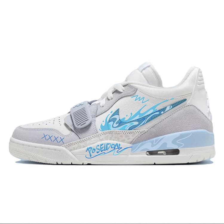 JORDAN Legacy 312 Vintage Basketball Shoes Men Low-Top Gray White Blue